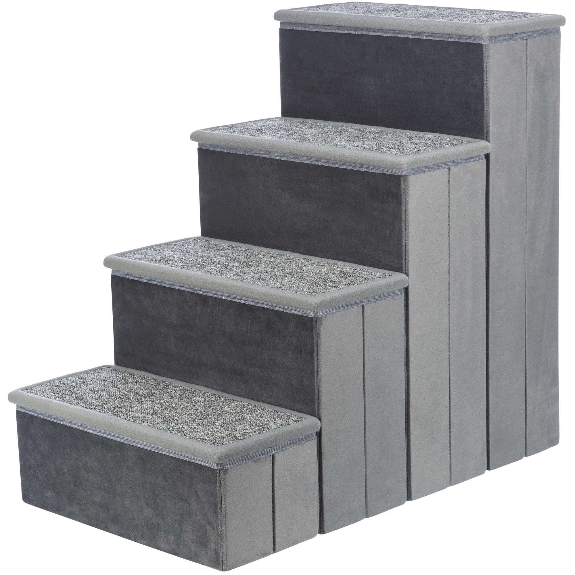 TRIXIE Velour 4-Step Pet Stairs with Storage, Collapsible, Storage Compartments for Pet Toys