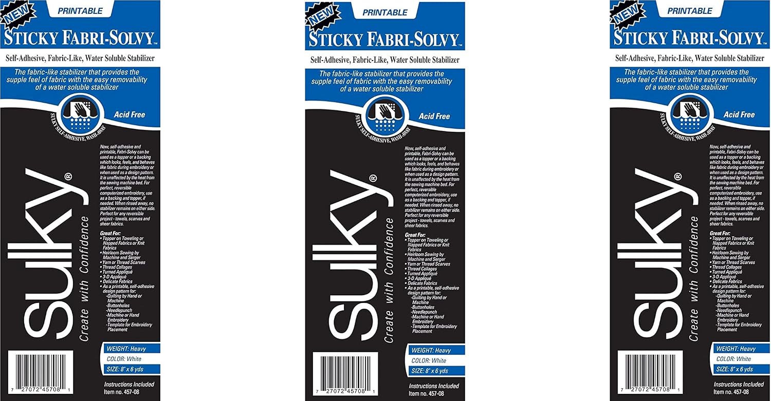 Sulky Fabri-Solvy stabilizer, 8" x 6 yd (Pack of 3)