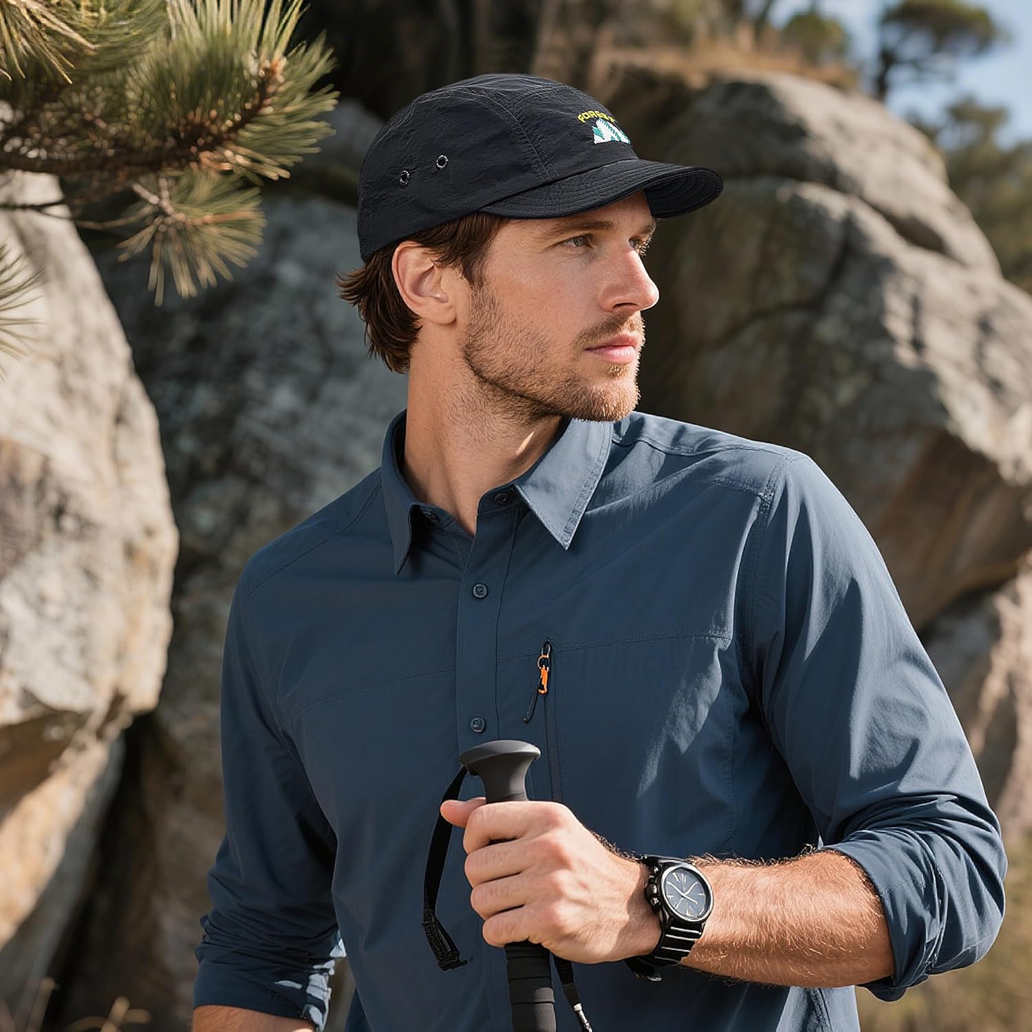 Clakllie Unstructured 5 Panel Baseball Cap Quick Dry Nylon Flat Brim Hat Breathable Short Brim Hats for Outdoor Sports - Image 2