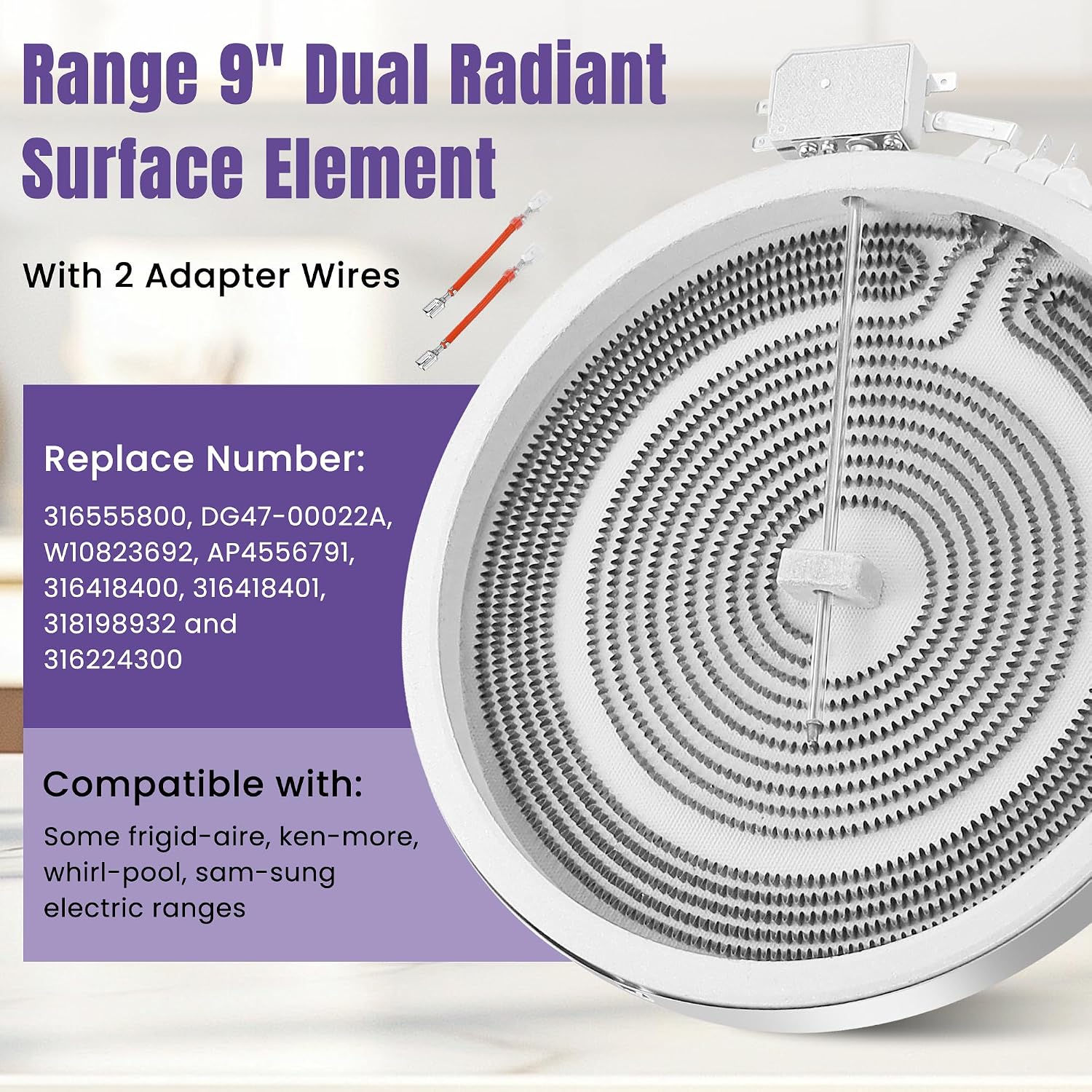 316555800 W10823692 9"/6" Dual Radiant Surface Heating Element for Electric Ranges Fit for Frigidaire Kenmore Whirlpool Sam-sung Ranges, Replace 316418401 316418400 DG47-00022A by Fetechmate
