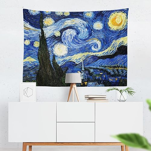 Miniatura 2 de Chitteri Vincent van Gogh - Tapiz colgante de noche estrellada, 60 x 45 pulgadas, arte de pared de poliéster para decoración del hogar