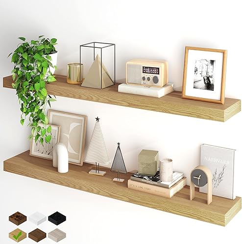 Miniatura 22 de Fun Memories - Estantes flotantes para pared, juego de 2 estantes flotantes de 20 pulgadas, estante colgante con soportes invisibles, estantes de