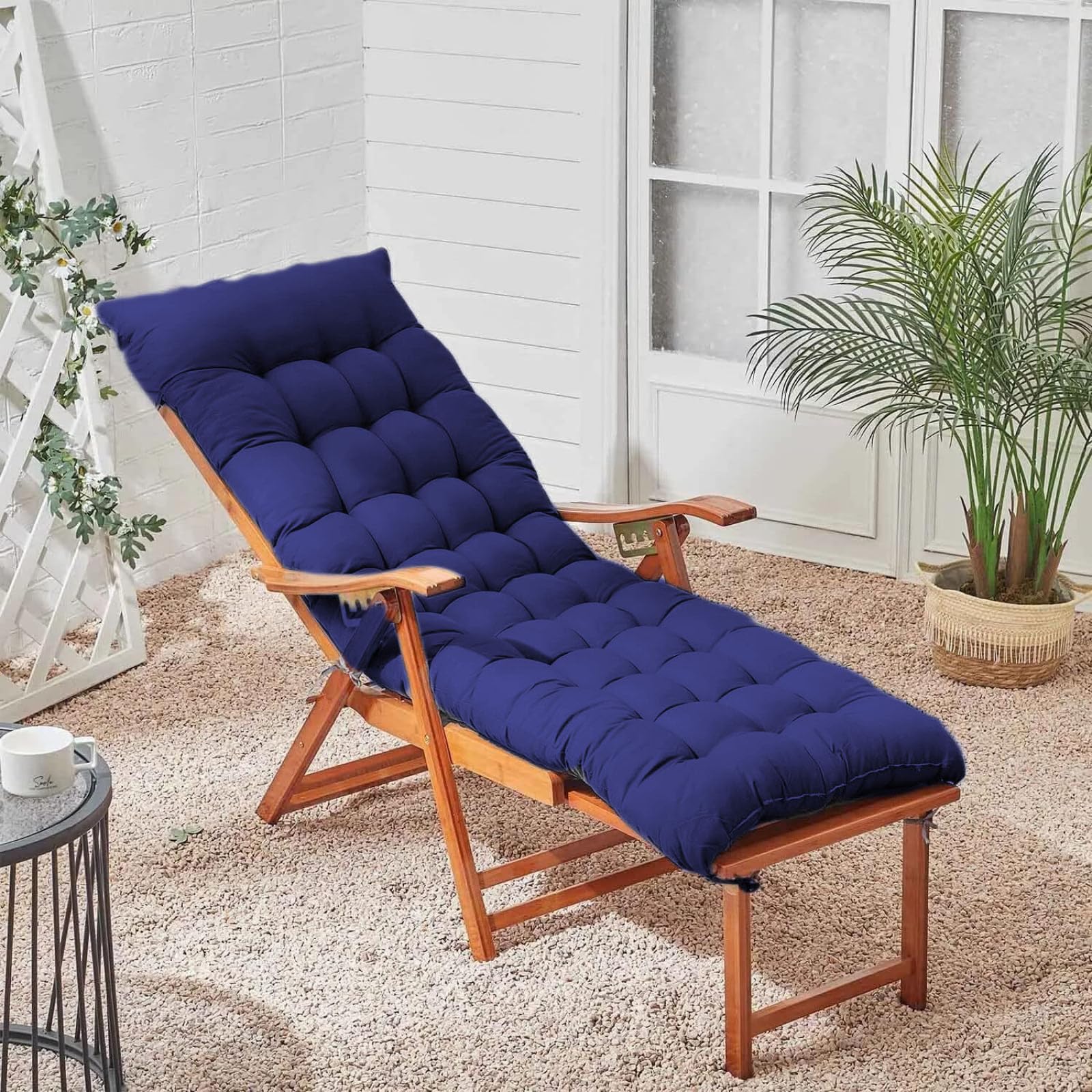 KYMMPL Thickend Sun Lounger Cushion Chaise Rocking Chair Cushion with Ties Comfy and Soft Recliner Relaxer Solid Color Mattress for Indoor& Outdoor Furniture (Navy Blue,40 * 40)