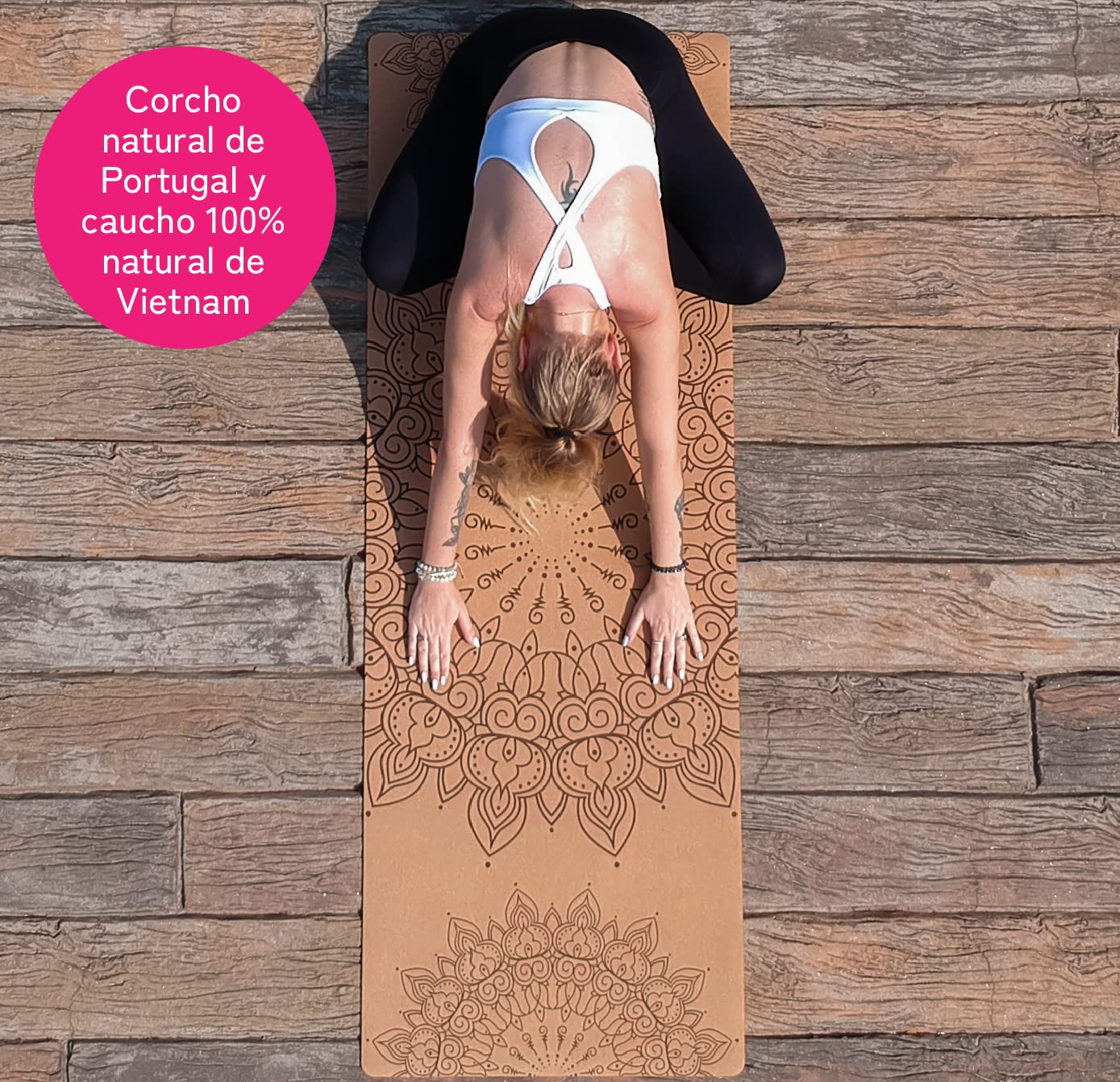 Esterilla de yoga premium de corcho antideslizante: de caucho natural antideslizante y corcho, natural y sostenible, extra ancha y extra gruesa (183 x 66 x 0,4 cm), correa de transporte
