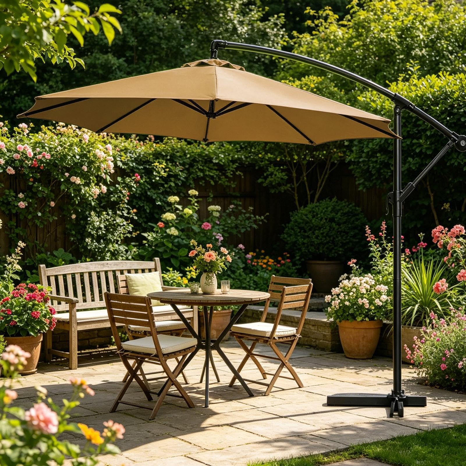 Toile Remplacement de Parasol | Toile Imperméable 8 Baleines Pour Parasol Déporté 3,35 M | Housse Pour Ombrelle Terrasse | Extérieur Jardin Barbecue Parcs Camping Pique-nique Baie Sports Été