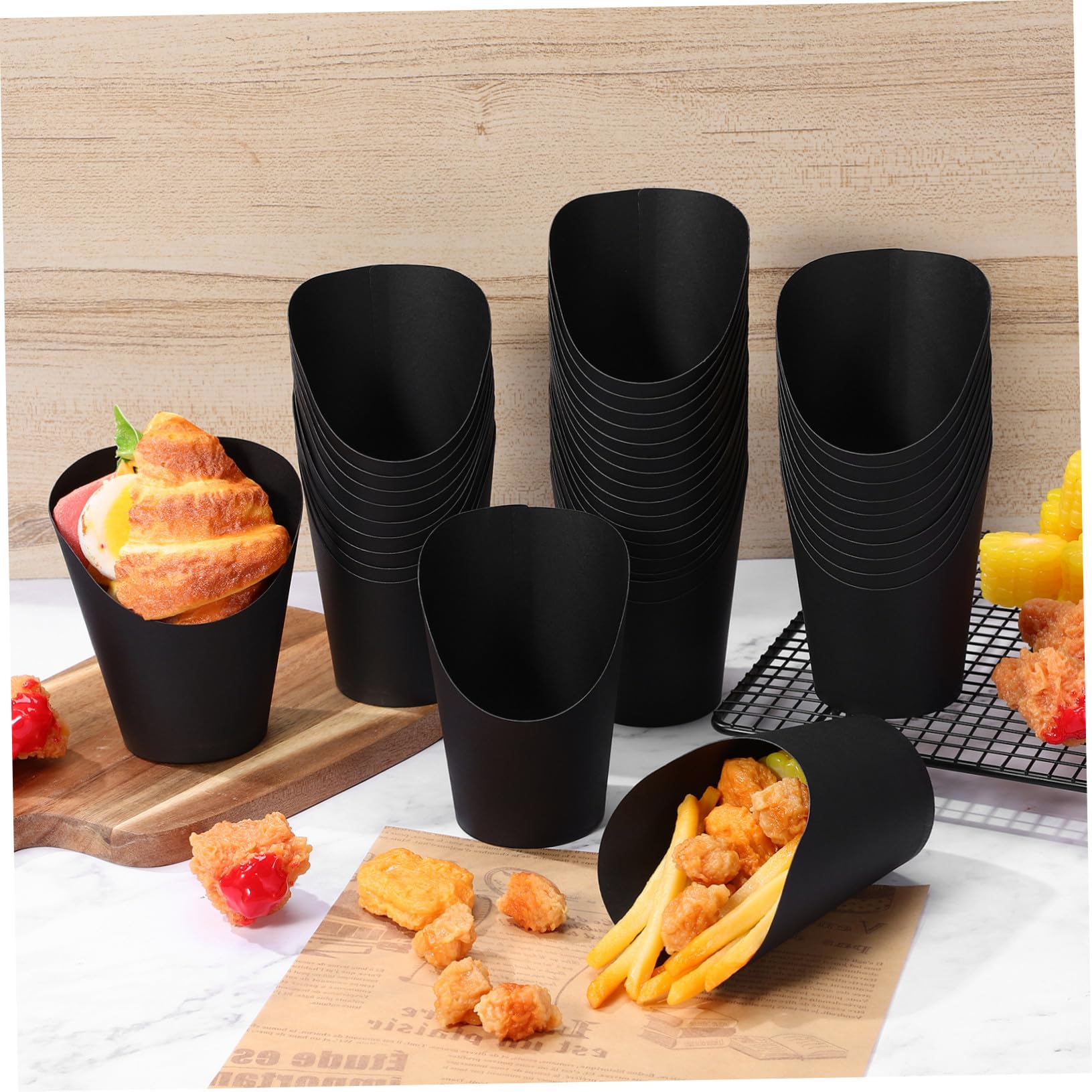 ERINGOGO Lot De 100 Gobelets En Papier Pour Frites Et Collations, Ouverture Angulaire Pratique, Pour Buffets Et Événements