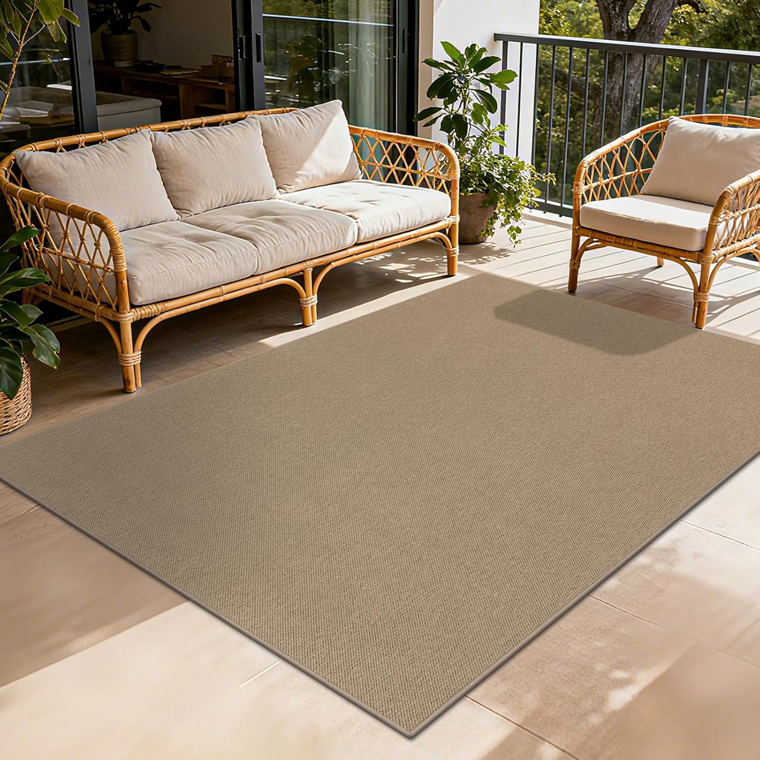 SHACOS Easy Jute 5x7 ft Outdoor Washable Rug Non Slip Woven Texture Durable Farmhouse Rug for Entryway Patio Backyard Porch Living Room Indoor Outdoor Carpet, Brown