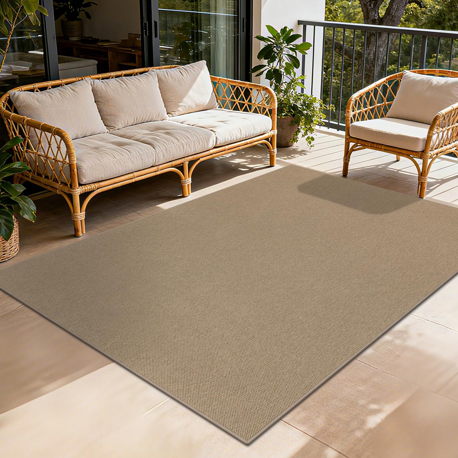 Photo 1 of SHACOS Easy Jute 5x7 ft Outdoor Washable Rug Non Slip Woven Texture Durable Farmhouse Rug for Entryway Patio Backyard Porch Living Room Indoor Outdoor Carpet, Brown