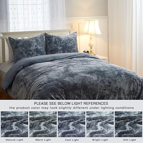 Miniatura 34 de CAROMIO Juego de funda de edredón de terciopelo tamaño Queen, funda de edredón de terciopelo ultrasuave de lujo, 3 piezas