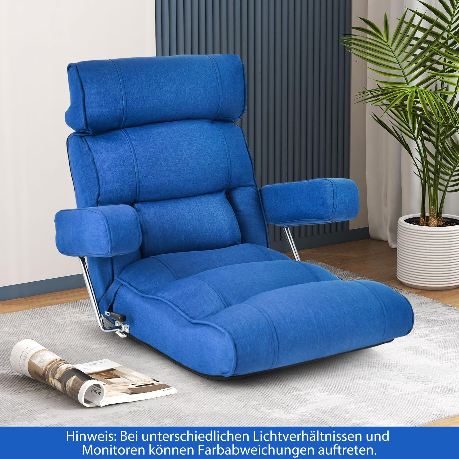 GOPLUS Bodenstuhl, Relaxliege mit Armlehne & Verstellbarer Rückenlehne, Bodensessel mit Schlaffunktion, Relaxsessel Meditationsstuhl Bodensofa für Zuhause & Büro (Blau)