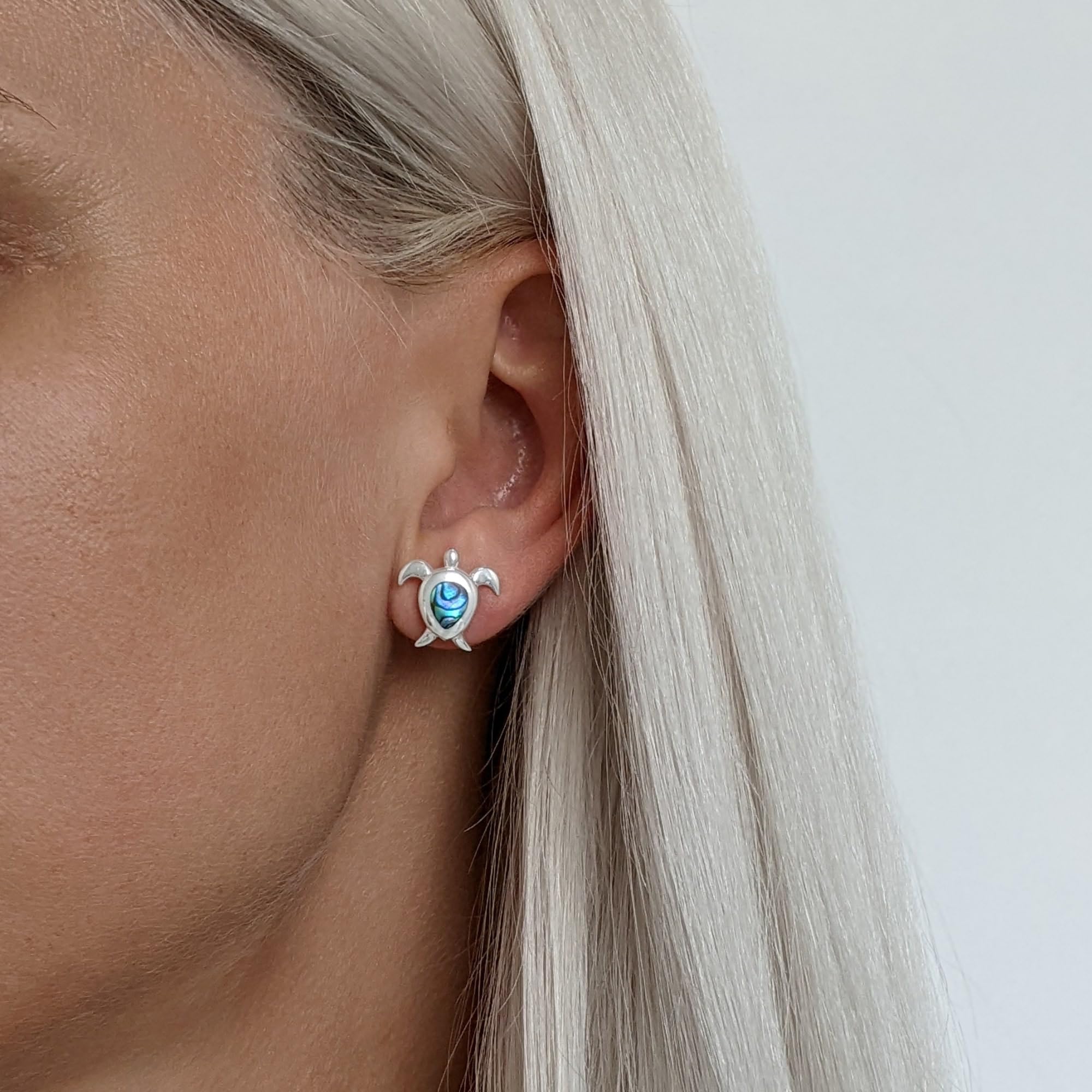 81stgeneration Pendientes Tortuga Plata de Ley | Pendientes Concha Abulón Fiesta Orejas | Aretes de Plata 925 Estilo Playa para Mujer | Joyas Vida Marina | Regalos Piedras Preciosas Adolescentes