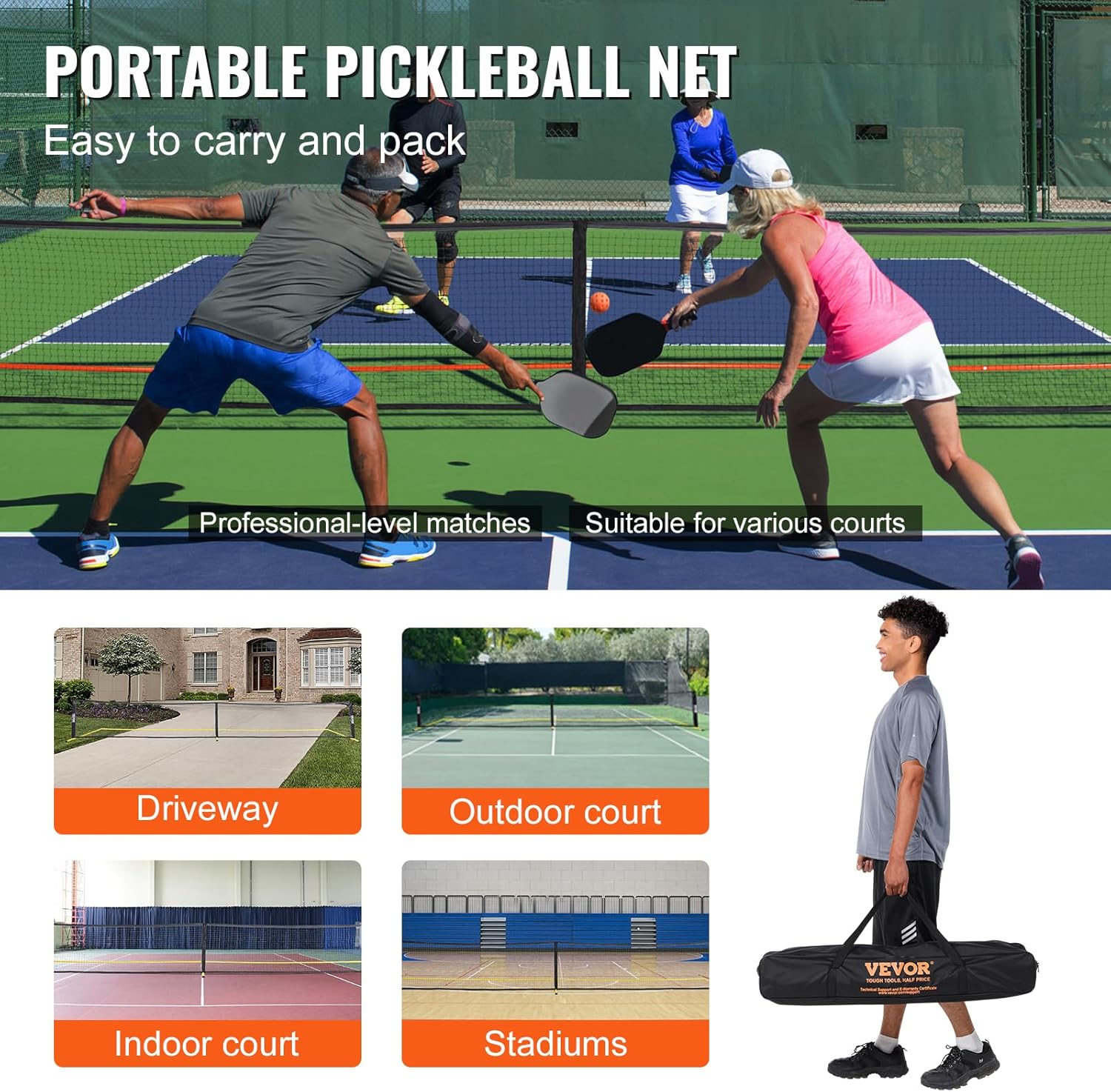 VEVOR Portable Pickleball Net System, 22FT Regulation Size Net
