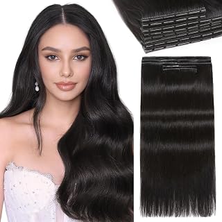 LADY MIRANDA 18 Inch 100G 8PCS OVO Weft Hair Extensions Human Hair Double Sided PU Invisible Weft Human Hair Extensions Natural Black Hair Extensions Real Human Hair with Micro Beads (1B, 18 Inch)