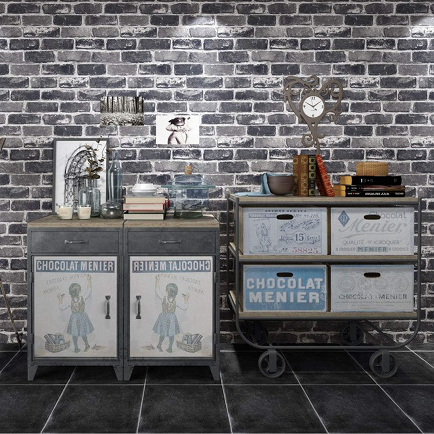 Okydoky Peel and Stick Wallpaper, Grey Brick Wallpaper for Home Decoration,Contact Paper Stick and Peel Backsplash, Vinyl Self Adhesive Wall Paper for House, Workshop & Office, 17.3" x 118", C201-3