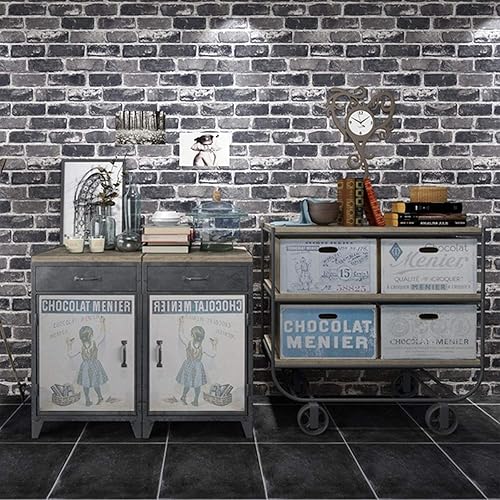 Miniatura 4 de Okydoky Papel Tapiz Despegable y Adhesivo, Papel Tapiz de Ladrillo Gris para Decoración del Hogar, Papel de Contacto Adhesivo y Despegable para