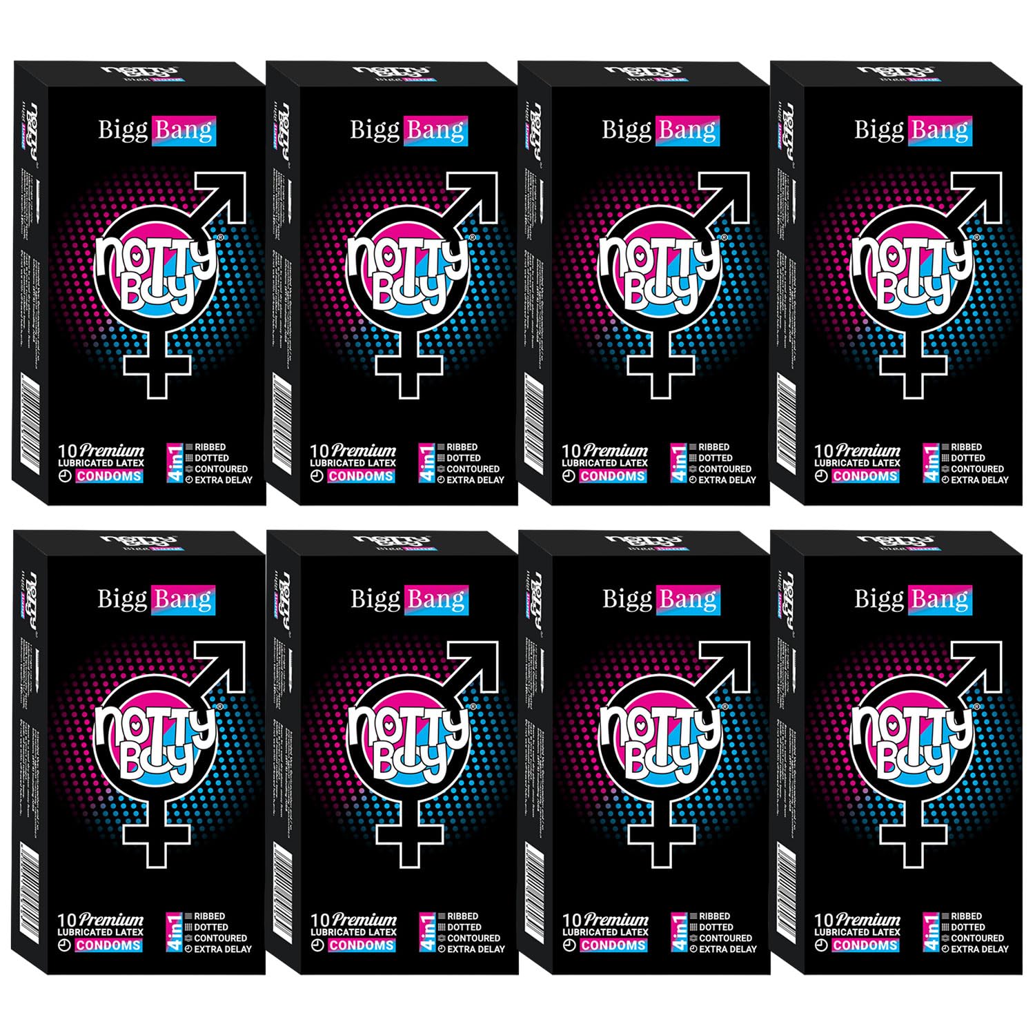 NOTTY BOY BiggBang 4in1 Multi Textured Condoms For Man- 80 Pieces | Dotted Surface, Ribbed Texture, Contoured Shape, Delay | Natural and Comfort Feel-image-17