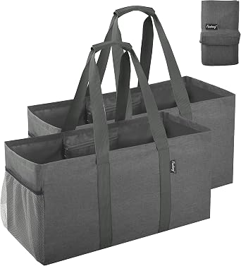 Finnhomy 42L Extra Large Utility Tote Bag, Oxford Fabric Reusable Folding Grocery Bags with Handles and Pockets, 2 Pack