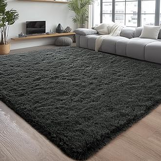 Chicrug Soft Area Rugs for Bedroom Living Room Plush Fluffy Rug 7x10 Feet, Shag Furry Area Rug Carpet Non Shedding for Nursery Children Kids Girls Room Home Decorative, Dark Grey