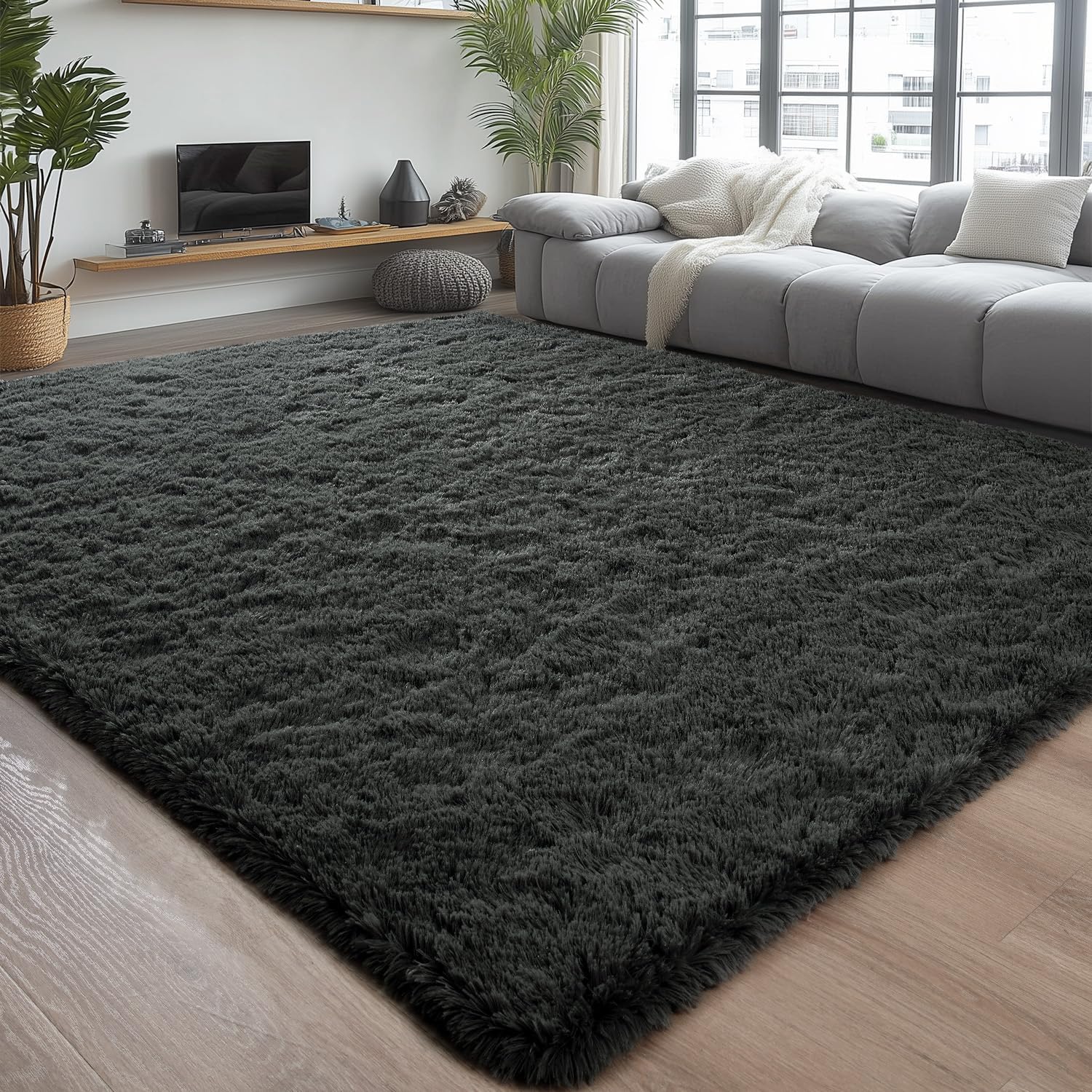 Chicrug Soft Area Rugs for Bedroom Living Room Plush Fluffy Rug 7x10 Feet, Shag Furry Area Rug Carpet Non Shedding for Nursery Children Kids Girls Room Home Decorative, Dark Grey