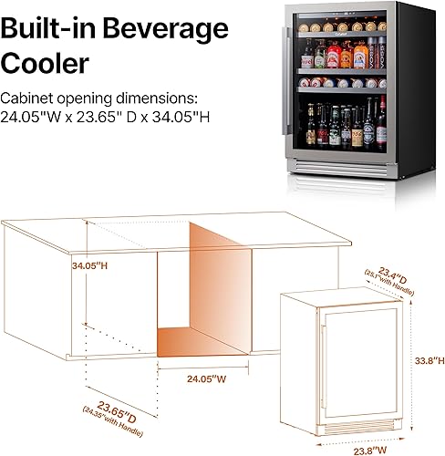 Miniatura 2 de Ca'Lefort Refrigerador de bebidas de 24 pulgadas, refrigerador de bebidas para 180 latas con 34 ° a 54 °F, enfriador de bebidas integrado