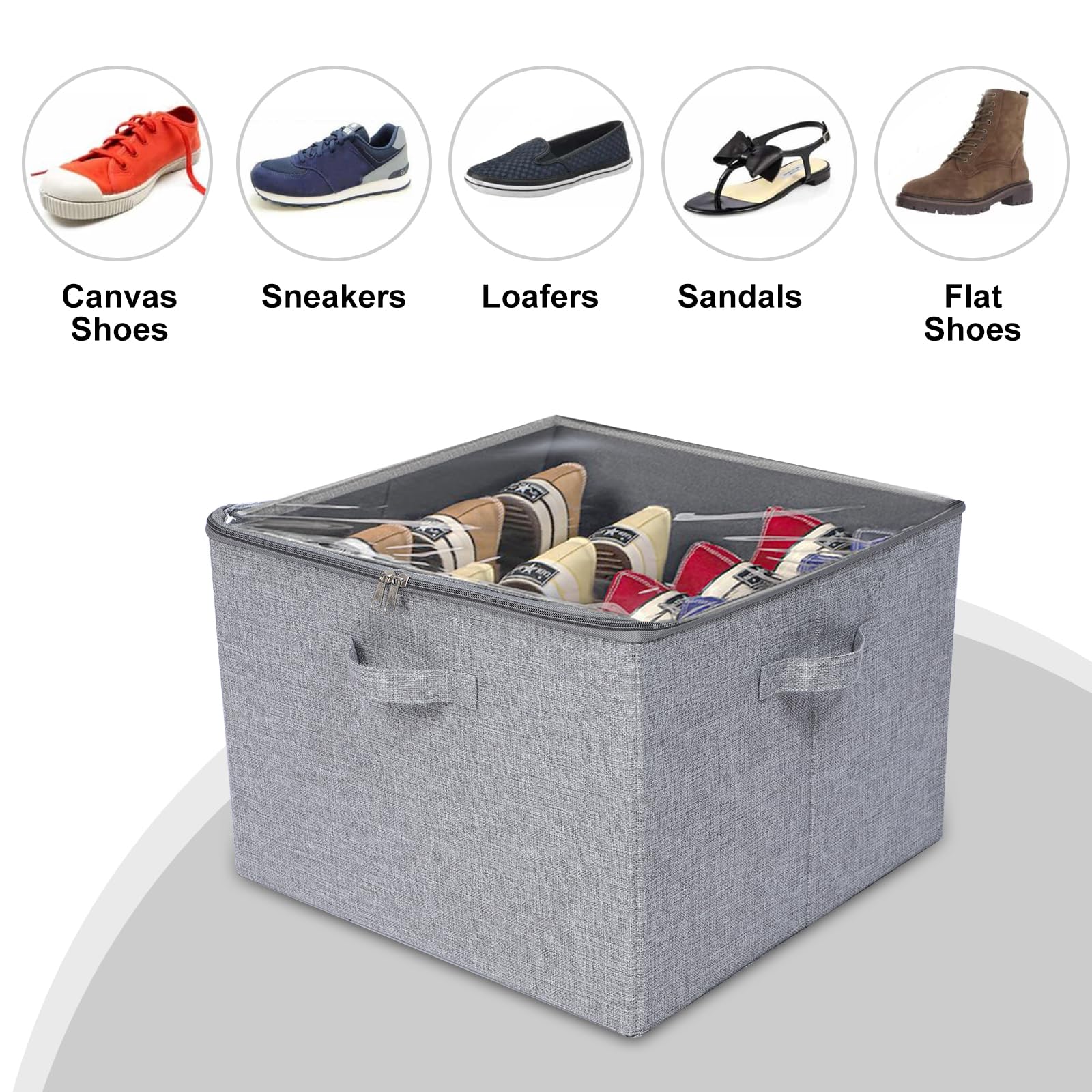 Porta Scarpe,Portascarpe Salvaspazio con 16 scomparti regolabili,Organizer Scarpe coperchio trasparente e maniglia(Grigio)
