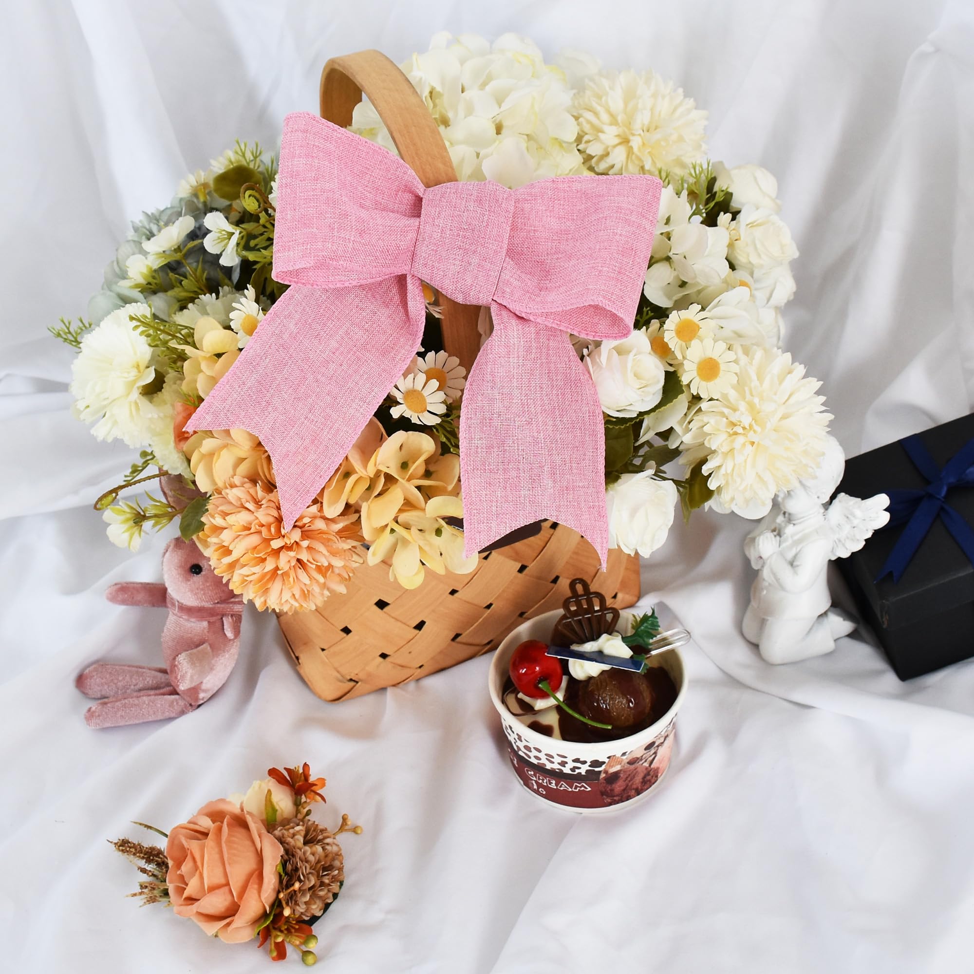 Natürliches Juteband, 6,3 cm, 9,1 m, rosa Stoffband für Handwerk, Kranzschleife, Geschenkverpackung, Hochzeit, Weihnachten, Party-Dekoration