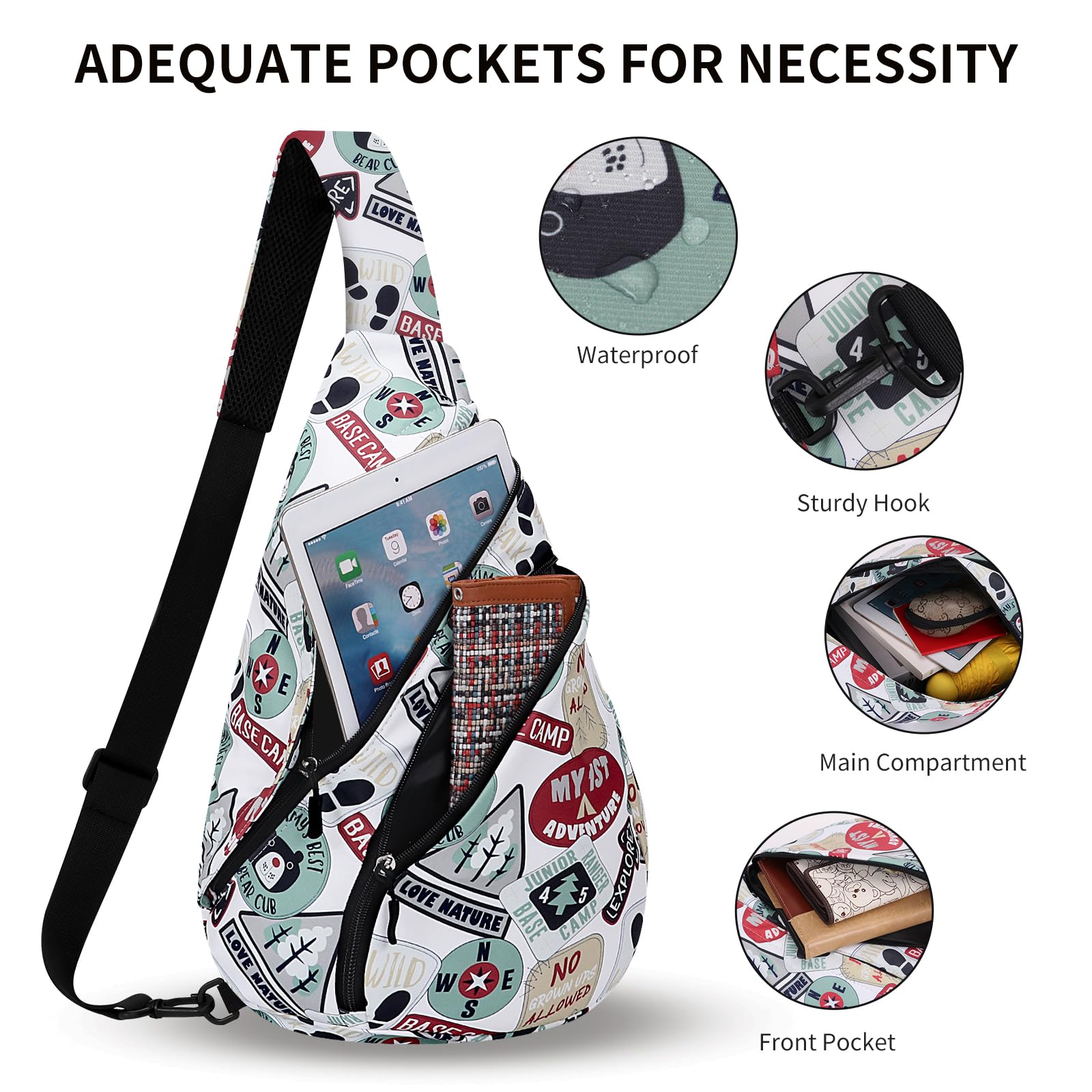 HUA ANGEL Sling Backpack for Women Men Anti-Water Front Pack Chest Bag Over Shoulder Bag Crossbody Daypack Lightweight Sport Work Travel Study Outdoor Running - Image 3