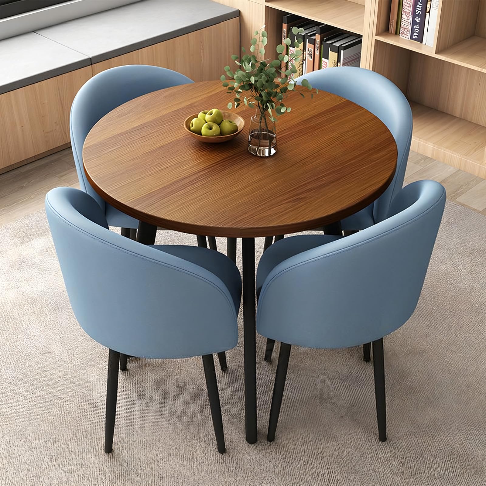 ASerZenith Modern Dining Table Set With 4 Upholstered Chairs, Kitchen Office Cafe Lounge Living Room Coffee Table By,P-018-27.6 In