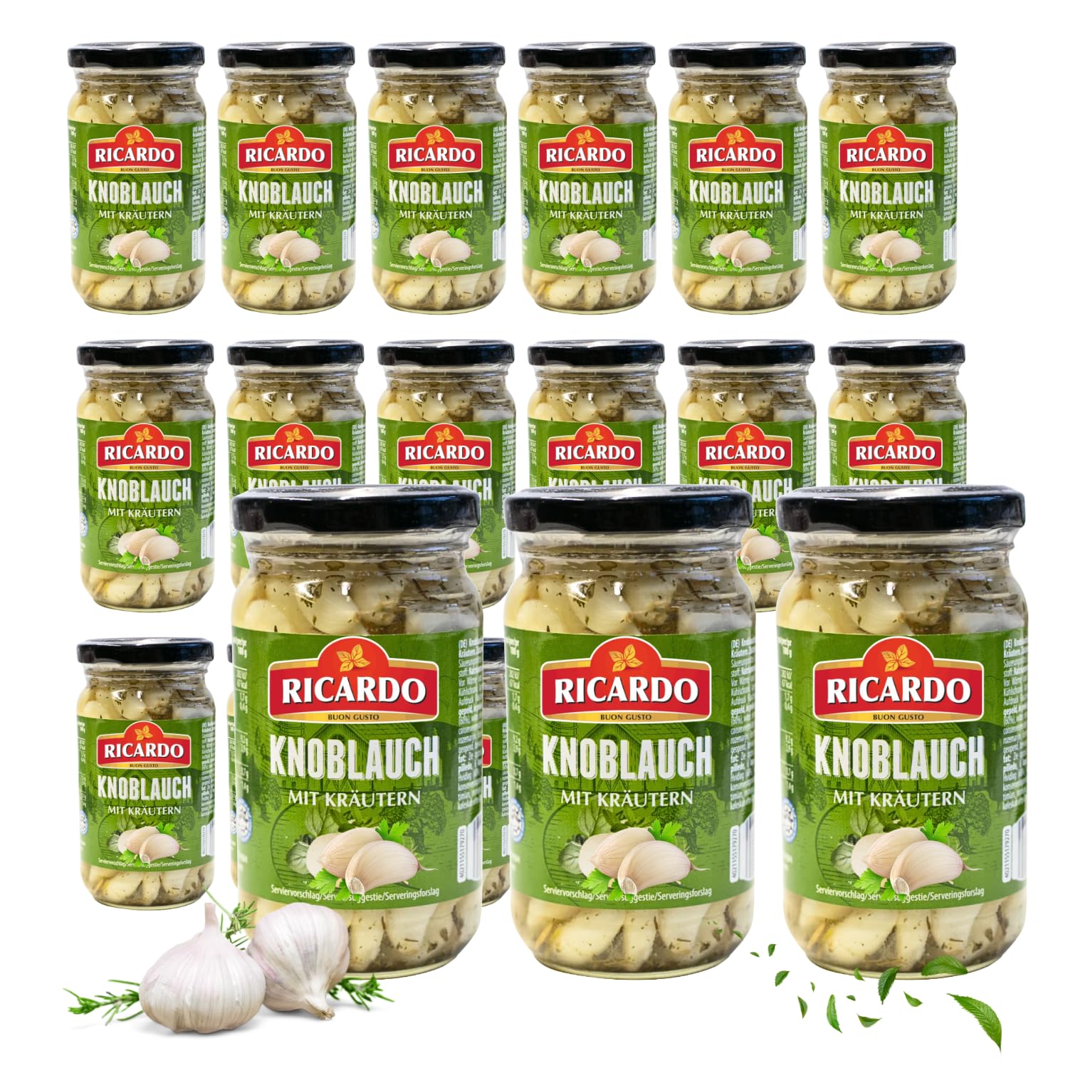 RICARDO Knoblauch mit Kräuter 18 x 190g Eingelegte Knoblauchzehen Vorteilspack