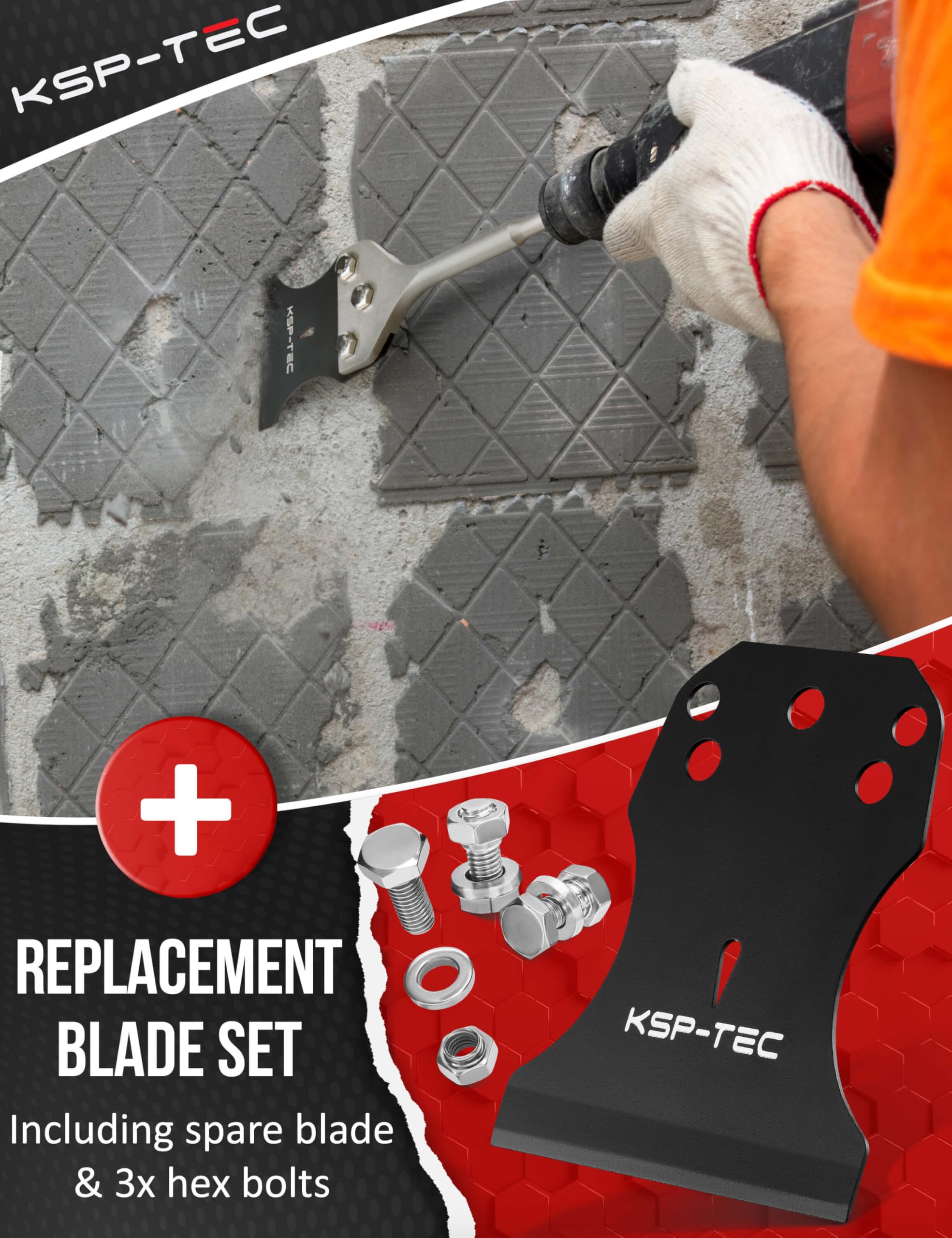 KSP-TEC® - Scalpello SDS Plus – con lama di ricambio – Facile rimozione di tappeti, pavimenti, vernici, ecc. (SDS Plus Scalpello)
