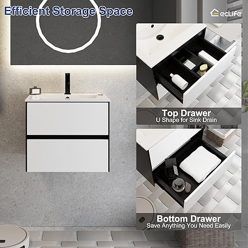 Miniatura 4 de eclife Armario de tocador de baño de 24 pulgadas con fregadero empotrado, armario de baño flotante montado en la pared con colores mezclados, 2