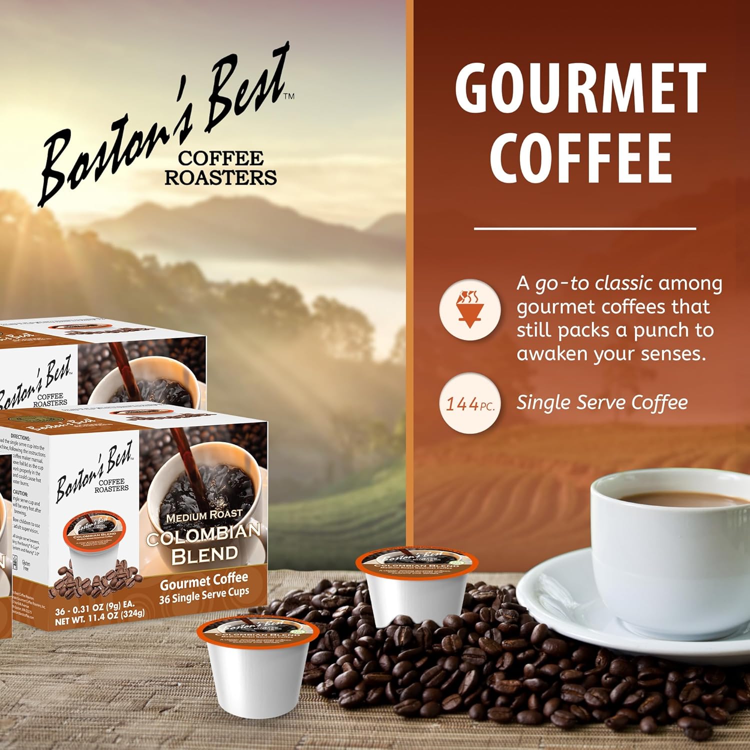 Boston’s Best - Colombian Blend Delectable Gourmet Bold Medium Roast Coffee Compatible with Keurig Coffee Maker, 1 Count (144 Single Serve Cups)