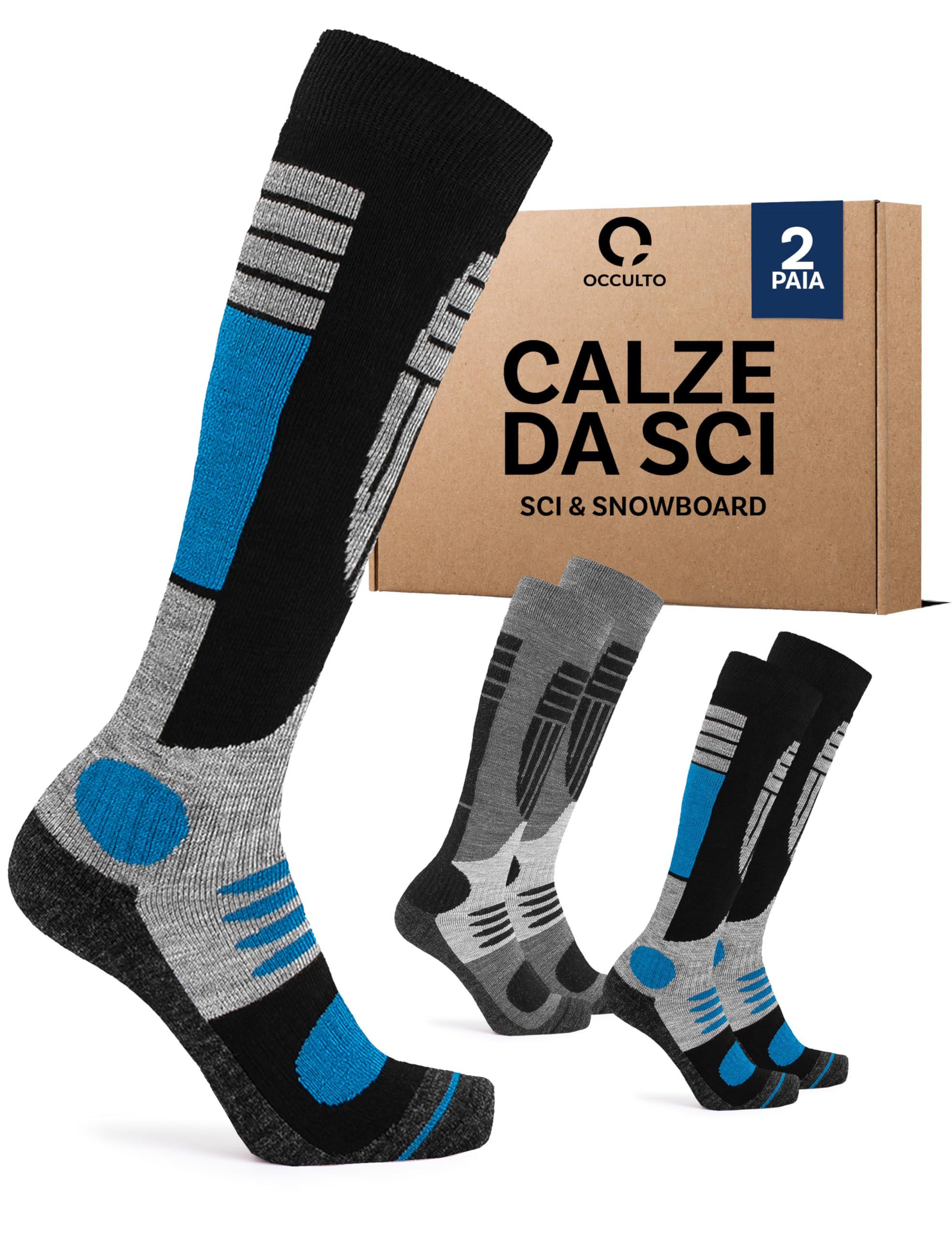 Occulto Calze da Sci Uomo pacco da 2, pacco da 4 (modello: Felix)
