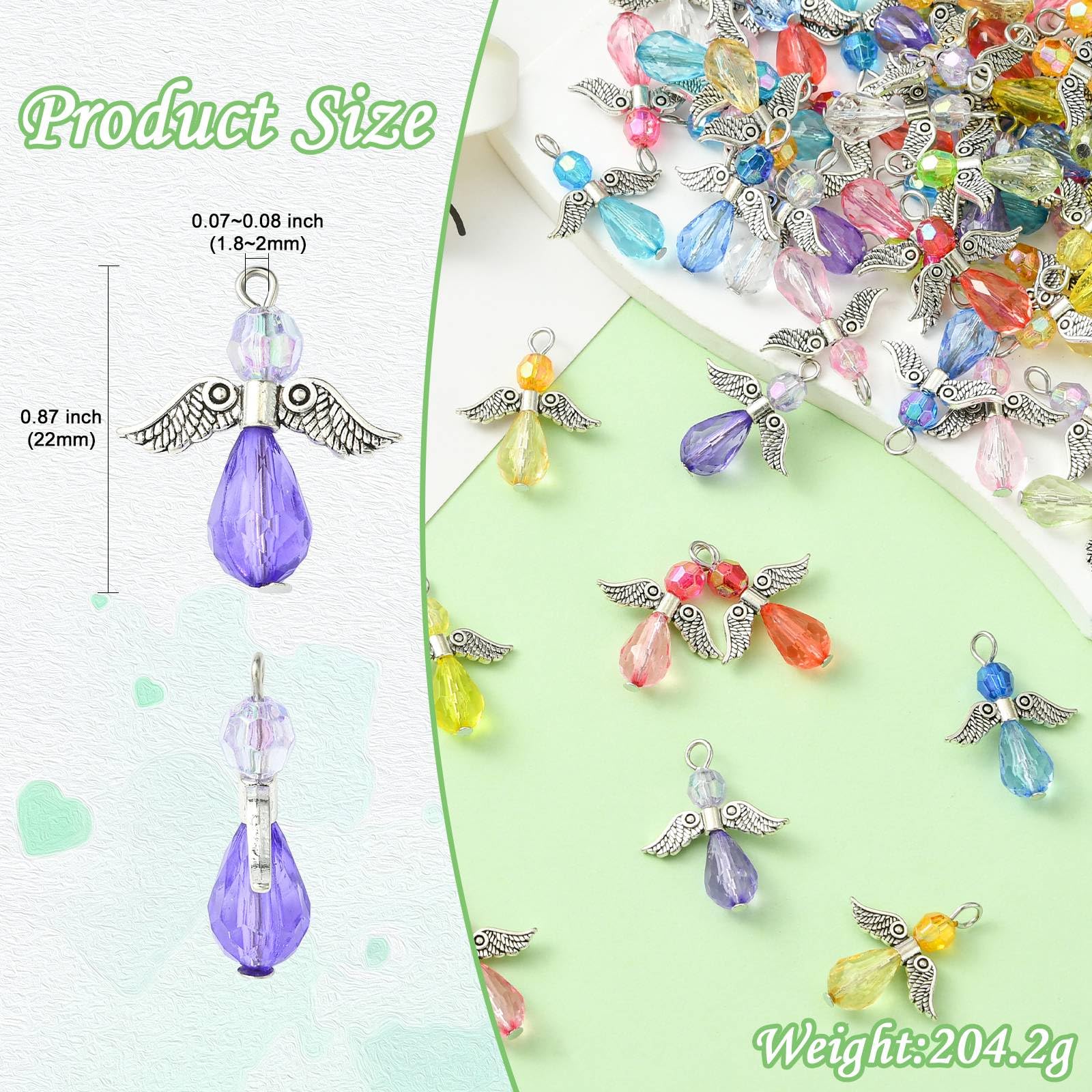 UR URLIFEHALL 100 Pcs 10 Styles Guardian Angel Charms Colourful Acrylic Beads with Fairy Wing Charms for Jewellery Making DIY Crafts Keychain - Image 2