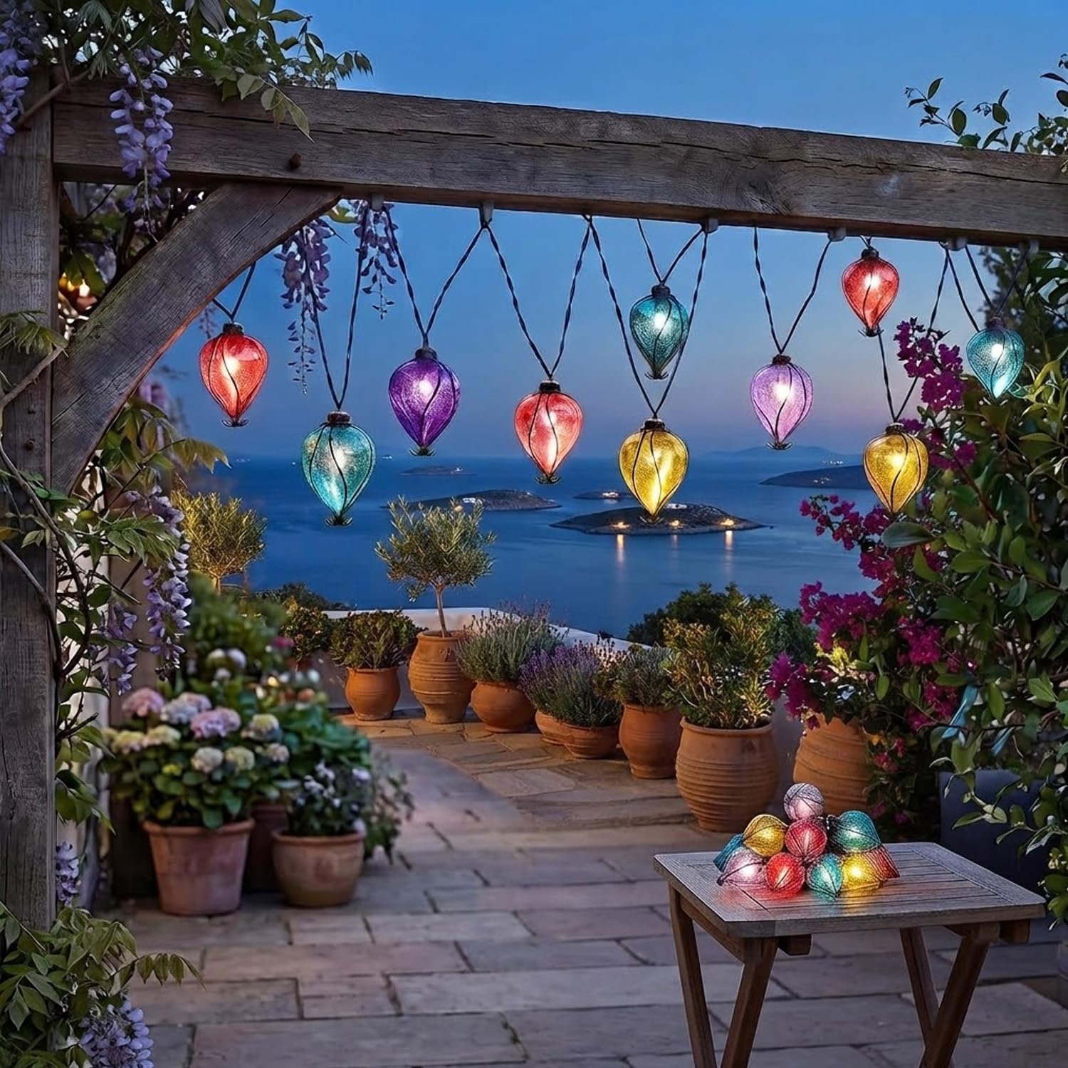 Solar Balloon Rainbow String Lights 10 LED Garden Lights with 4.7m Cable
