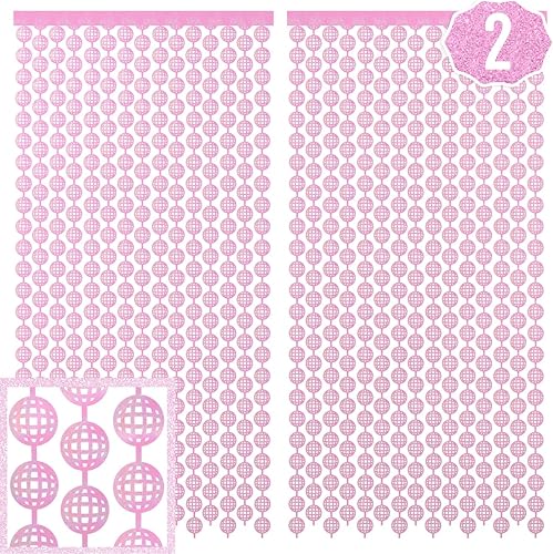 Miniatura 1 de xo, Fetti Cortina de aluminio de bola de discoteca rosa, juego de 2  Decoraciones de fiesta de despedida de soltera de vaquera, telón de fondo de