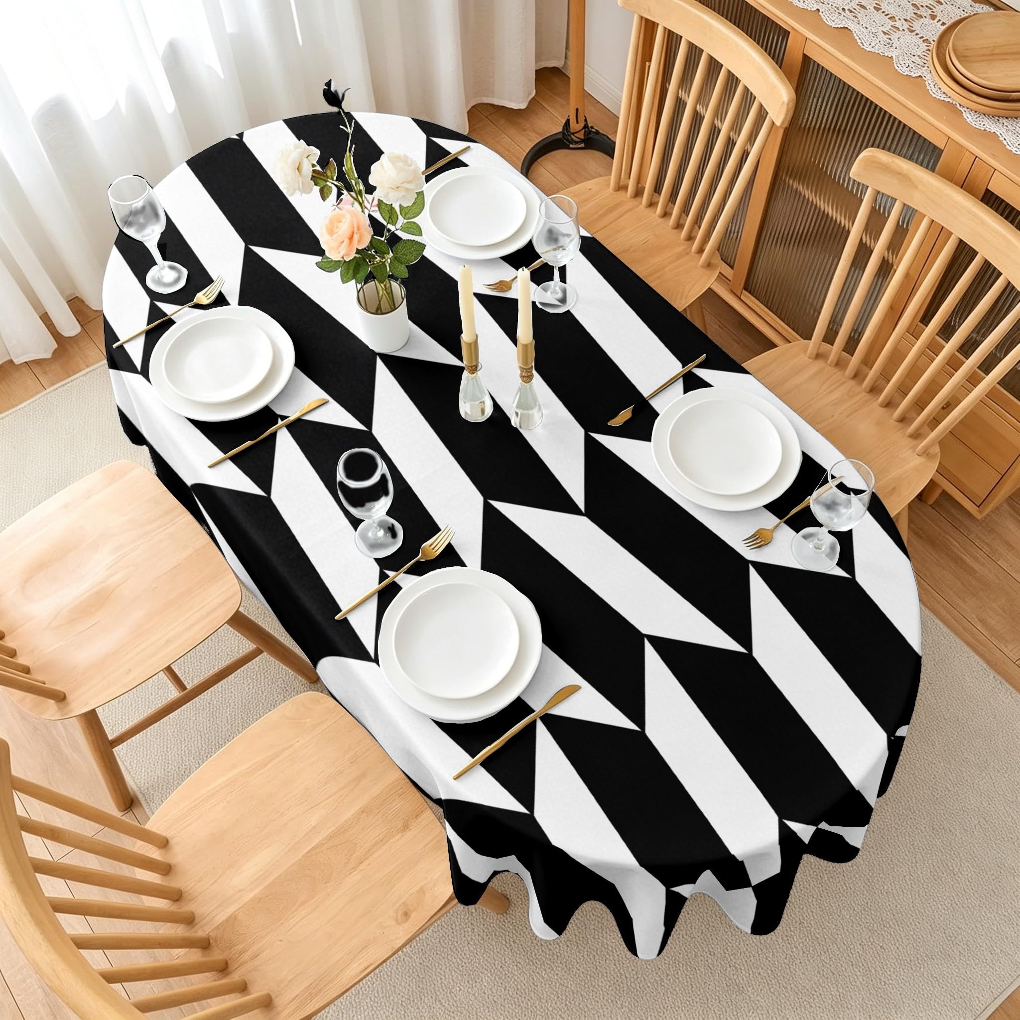Nappe Ovale 180x260 cm Motif Carreaux Cubes 3D, Imperméable et Anti-Tache, Nappe de Table Lavable GéOméTrie, Linge de Table Décoration pour Cuisine Salle à Manger Jardin Terrasse Balcon A-7