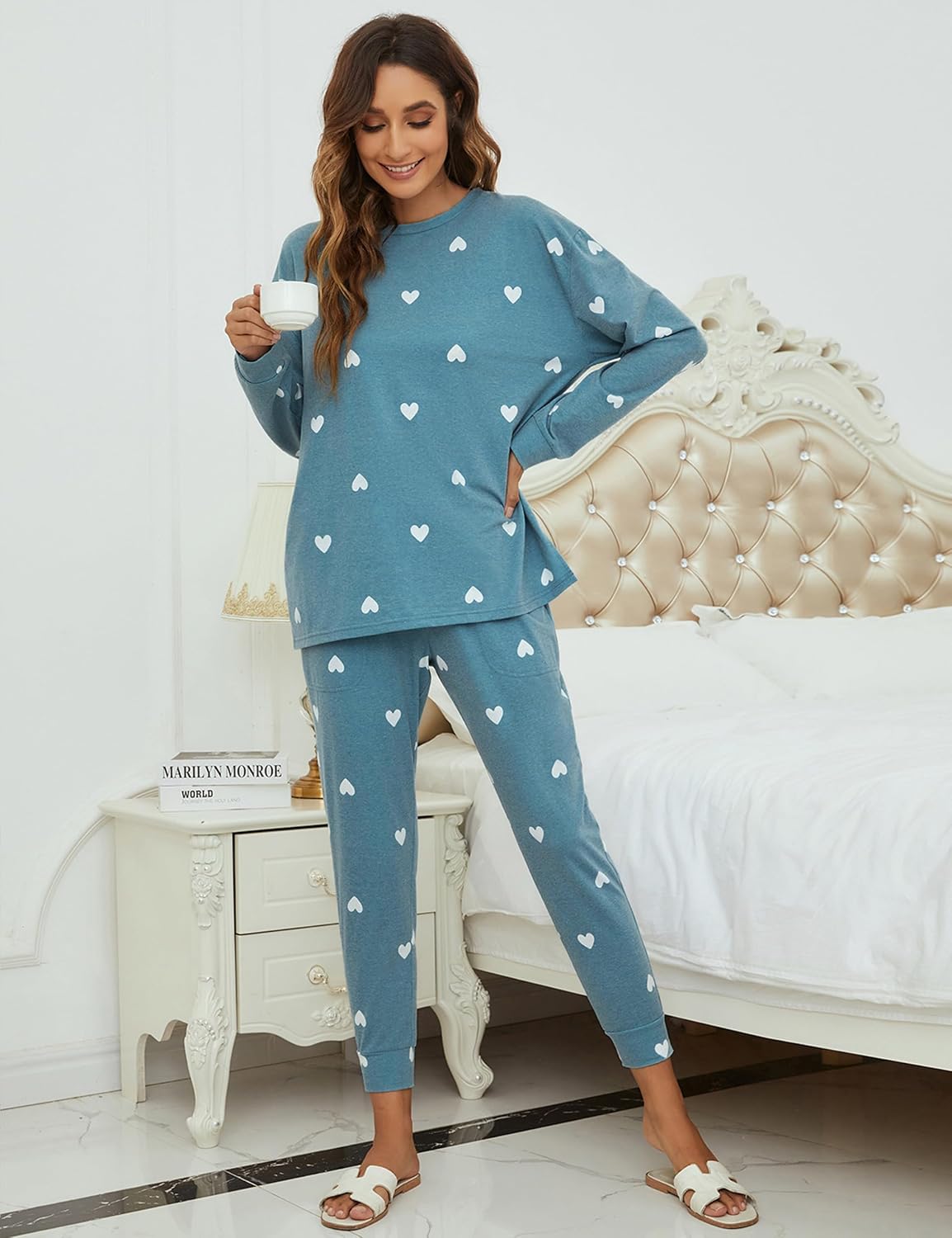 Blooming Jelly Womens Cute Pajama Sets Long Sleeve Heart Printed Lounge Set Pockets Two Piece Outfits 2026