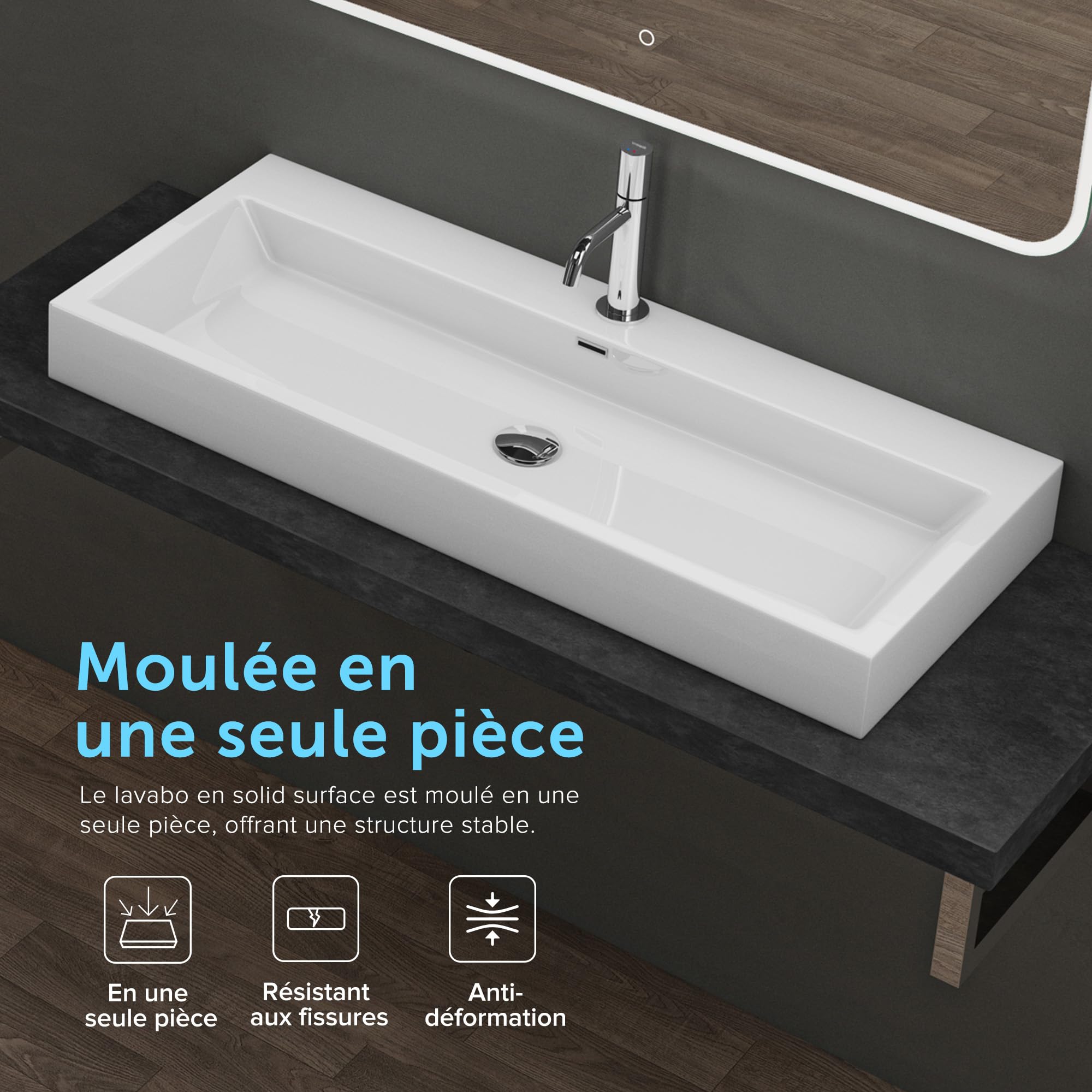 doporro Vasque à Poser Lavabo Suspendu Blanc en Solid Surface 60x42x10cm | pour Salle de Bain, Colossum06