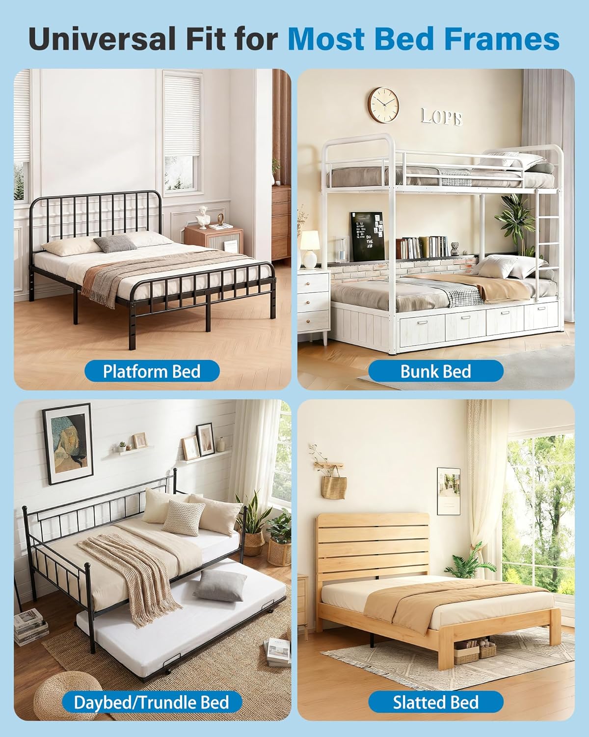 ZEKOO Bunkie Board King Size 76''x 80'': Folding Low Profile 10mm Heavy Duty Bunkie Board for Mattress Sagging or Bed Frame - Thin, Supportive Under Mattress Support Boards, Non-Slip, Noise Minimizing