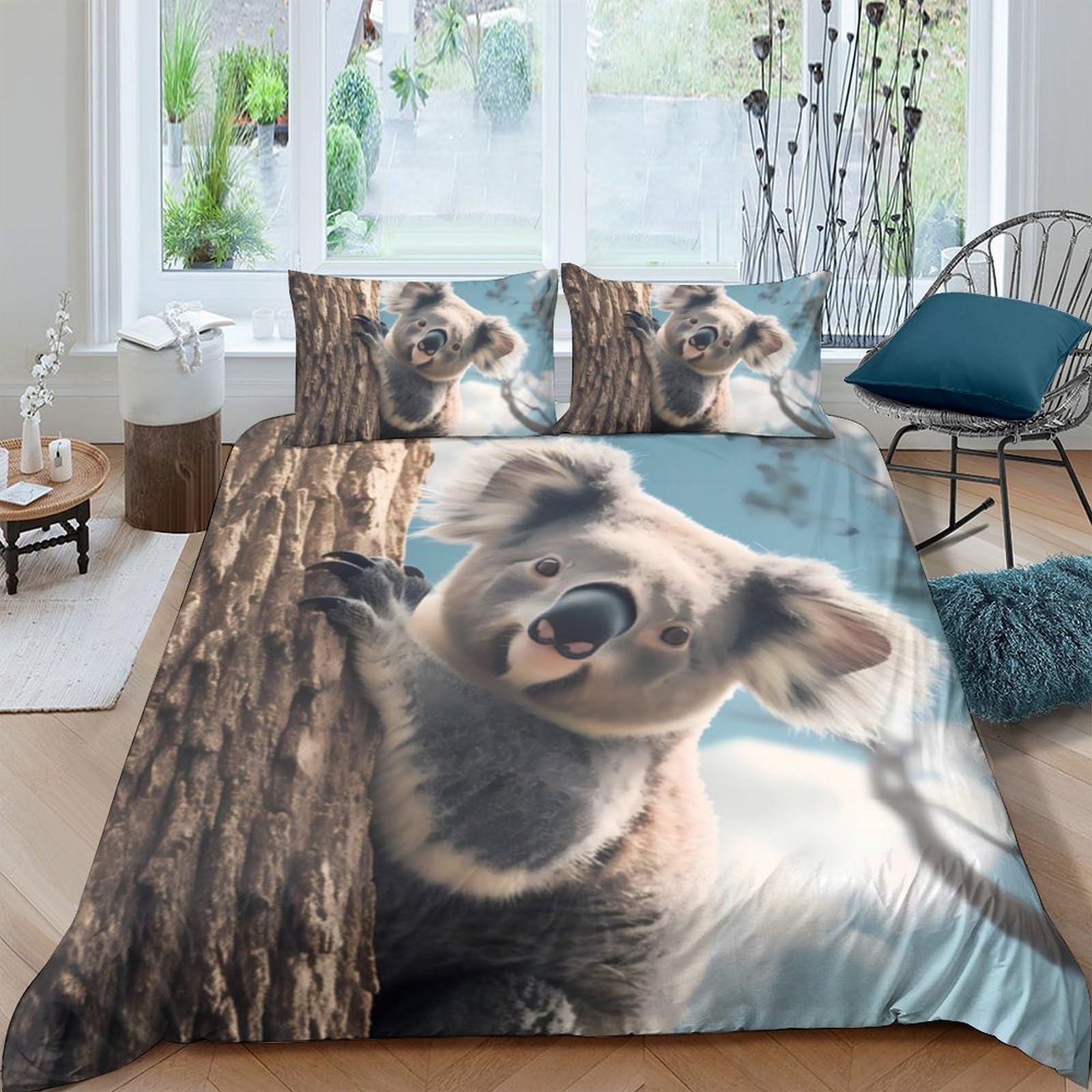 Ctjqhvkz Style-9 3D Printed Koala Tree Fitted Sheet Microfiber Soft Breathable Forest Animal Mattress Cover For Bedroom Guest Room Single（135X200cm）