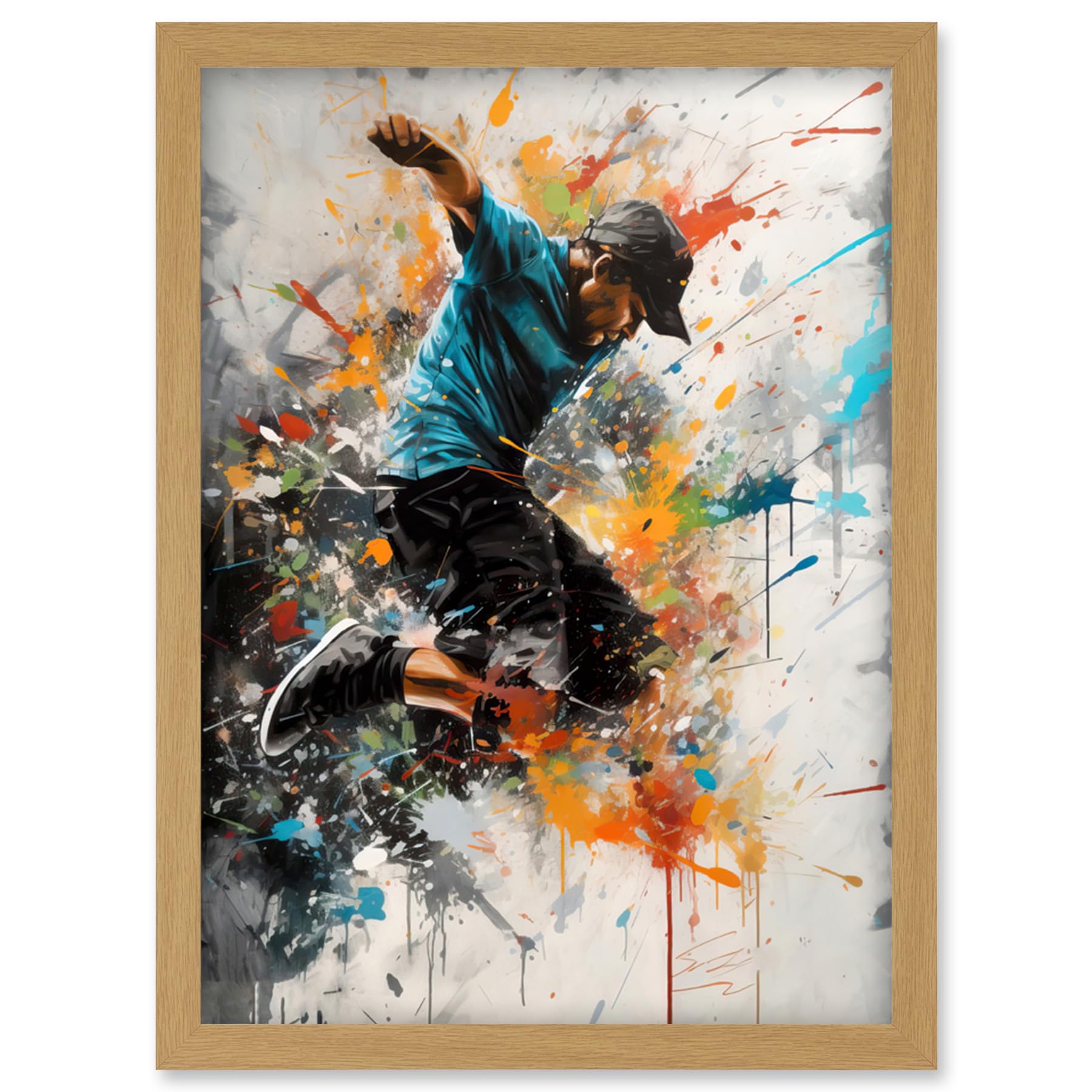 Artery8 Parkour Jump Urban Sport Paint Splat Action Shot Artwork Framed Wall Art Print A4