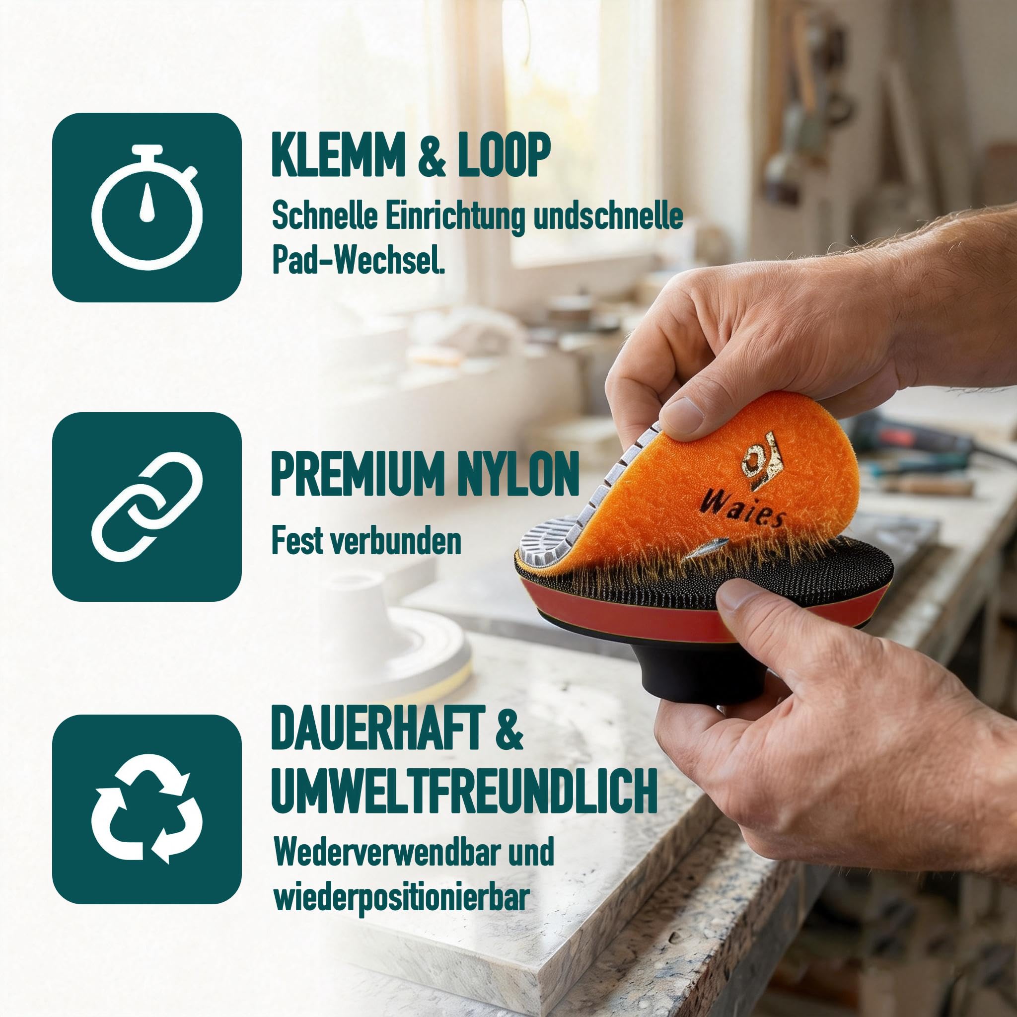 Nass/Trocken Diamant Schleifpad-Set 125mm, 9 Stück Gemischt Körnung 50-10000, Mit Klettverschluss für Granit, Beton, Marmor, Fliesen, für Winkelschleifer und Akkuschrauber