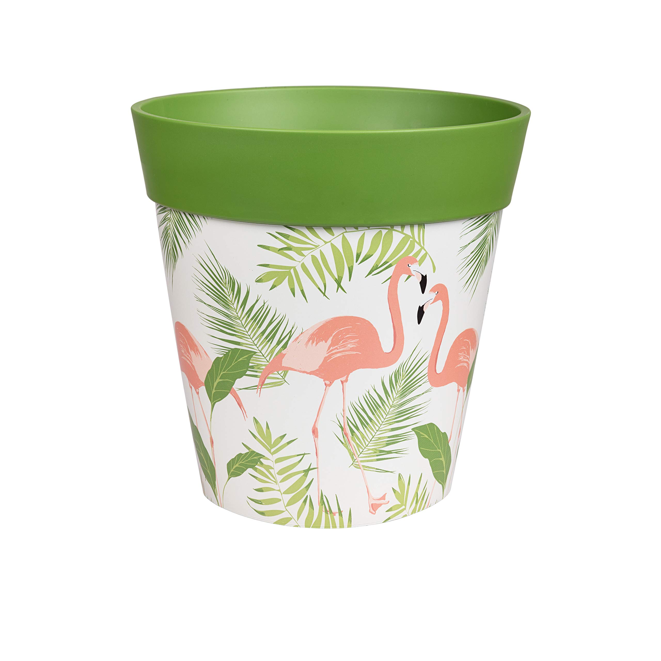 Hum Flowerpots Green Flamingo 22Cm, Various Patterns Colours And Sizes, Indoor/Outdoor Plastic Plant Pot,