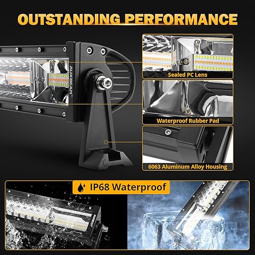 Miniatura 3 de Auxbeam Barra de luz LED recta de 50 pulgadas, 288 W, luz antiniebla blanca ámbar, 6 modos, luz estroboscópica amarilla para conducción todoterreno