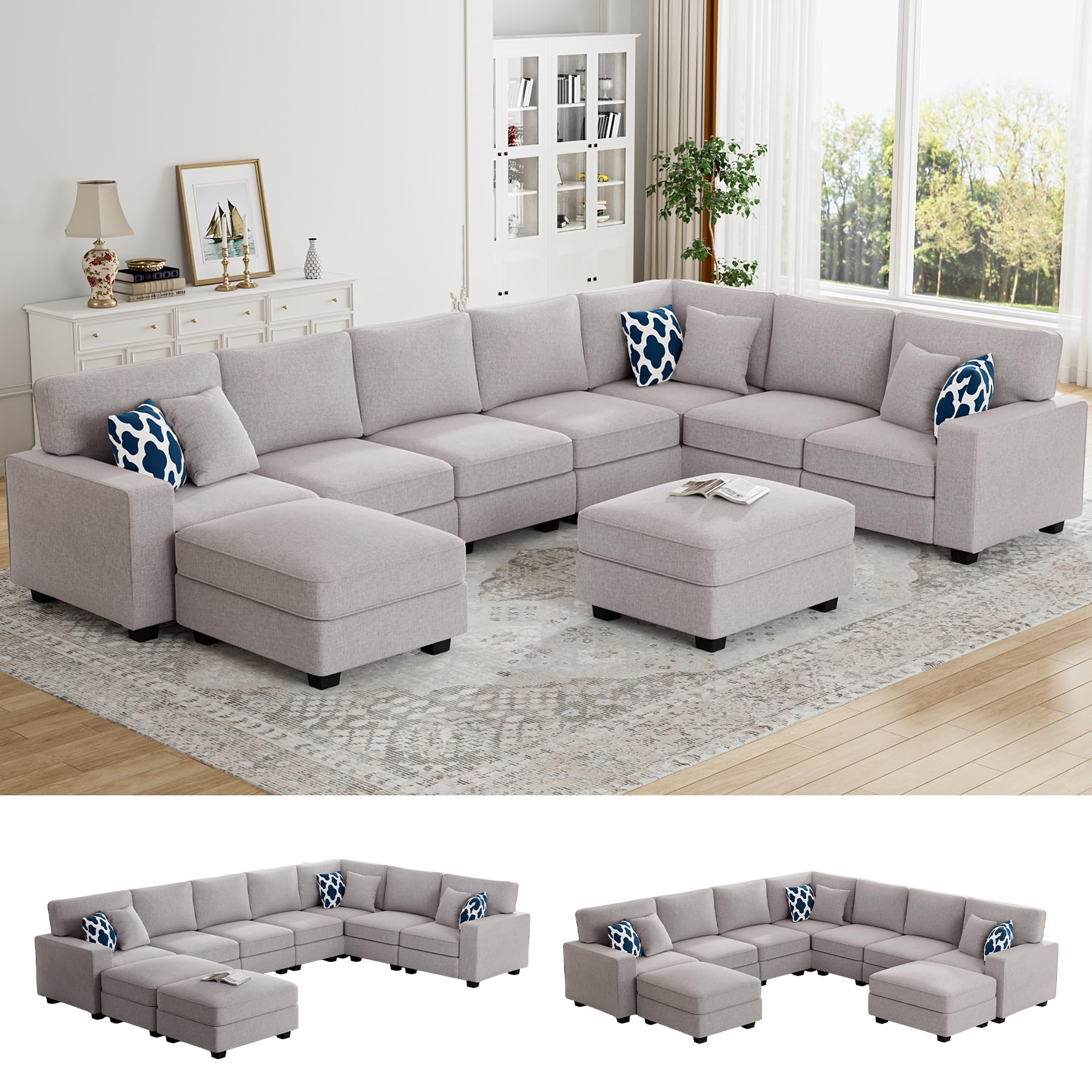 Legend Vansen Modular Sectional Sofa U Shaped Couch with Ottoman Modern Reversible Corner Sectional Couch for Living Room (Light Grey, U Shaped Sofa-5