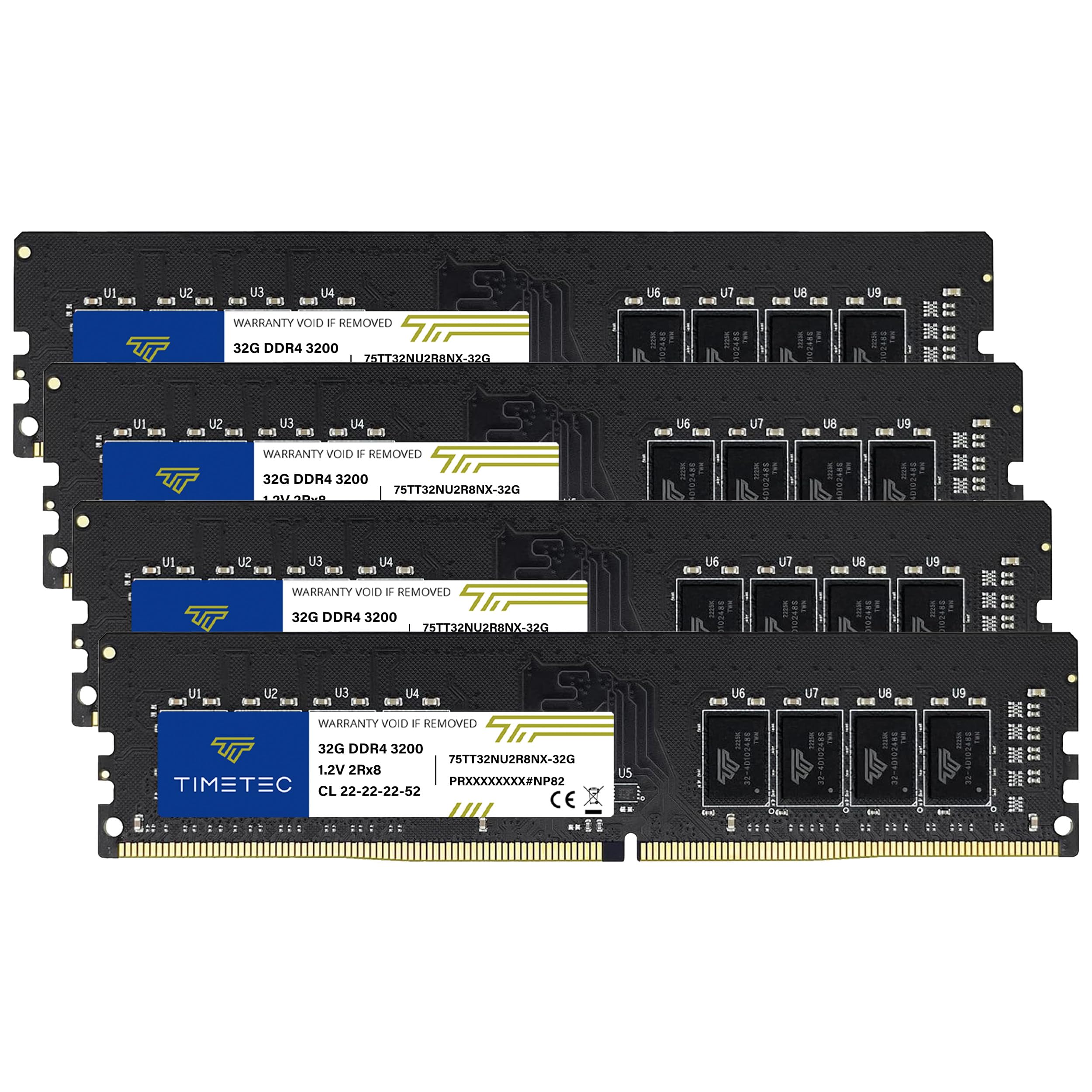 Timetec 128GB KIT(4x32GB) DDR4 3200MHz (or 2933MHz or 2666MHz) PC4-25600 Non-XMP CL22 1.2V Non-ECC Unbuffered 2Rx8 Dual Rank 288 Pin UDIMM Desktop PC Computer Memory RAM Module Upgrade