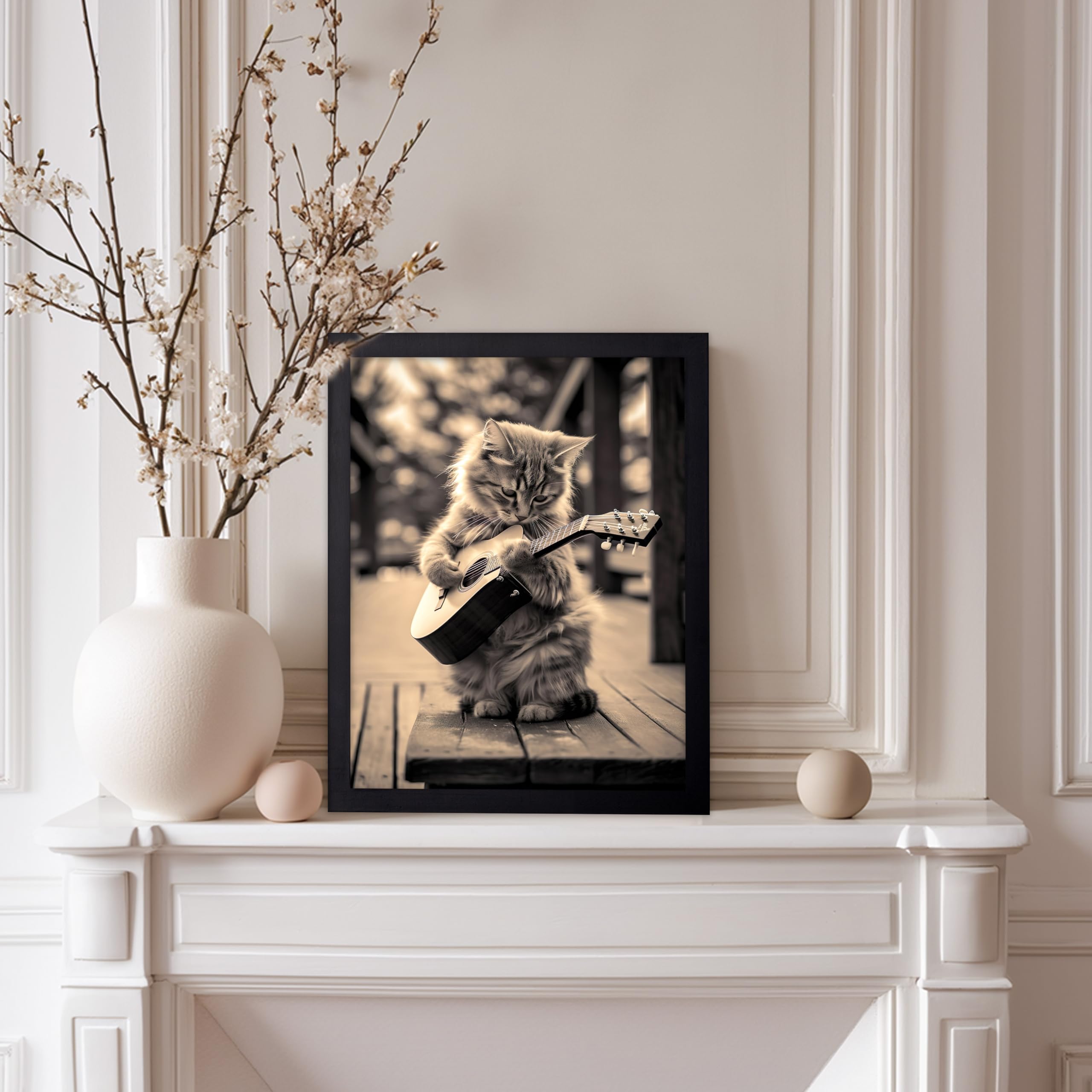 Poster Master Poster con gatti che suonano la chitarra, arte fotografica, arte musicale, regalo per uomini, donne e amanti degli animali, decorazione divertente per camera da letto, soggiorno
