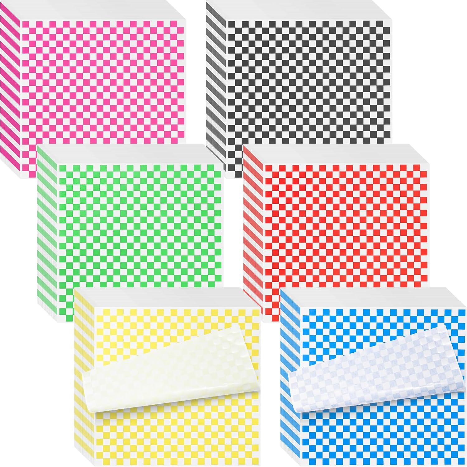 600 Pieces Wax Paper Sheets for Food, 12x12" Sandwich Wrapping Paper, Checkered Food Basket Liners Deli Paper Sheets for Party, Festival and Outdoors, 6 Colors