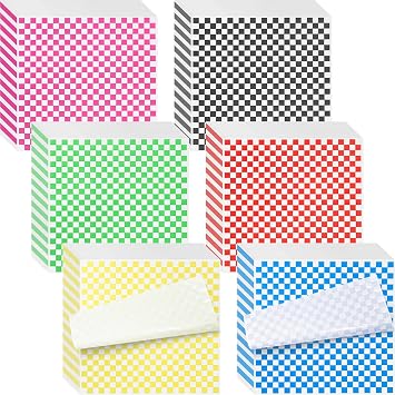 600 Pieces Wax Paper Sheets for Food, 12x12" Sandwich Wrapping Paper, Checkered Food Basket Liners Deli Paper Sheets for Party, Festival and Outdoors, 6 Colors